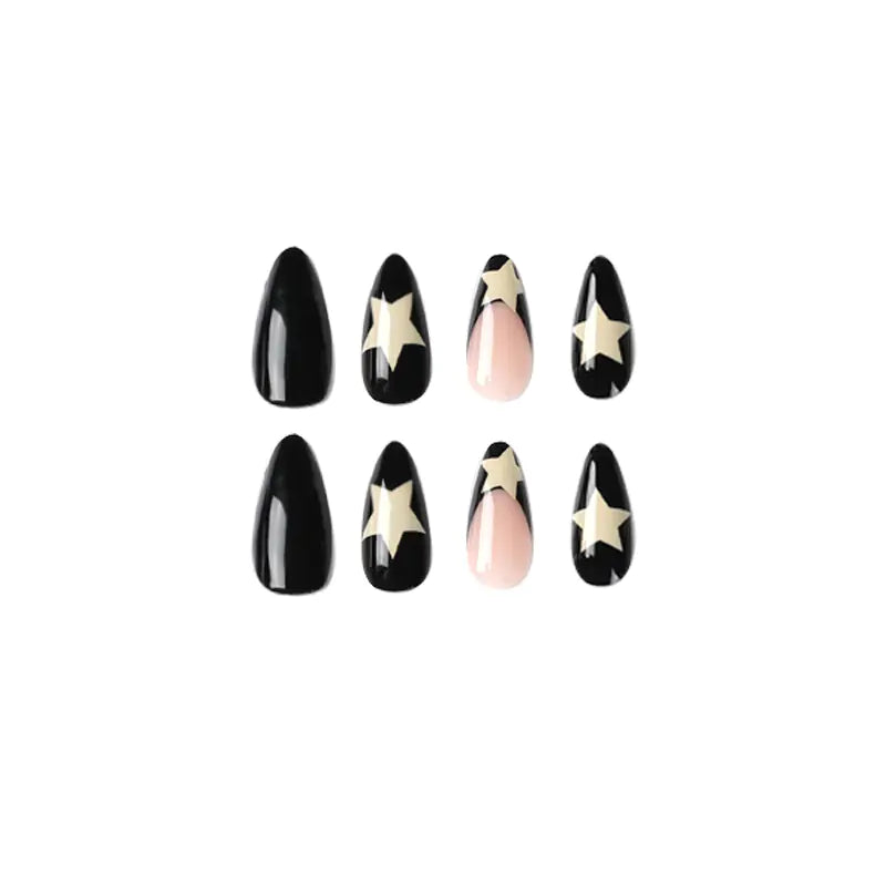 French Black Edge Press On Nails – White Star Design (Wholesale)