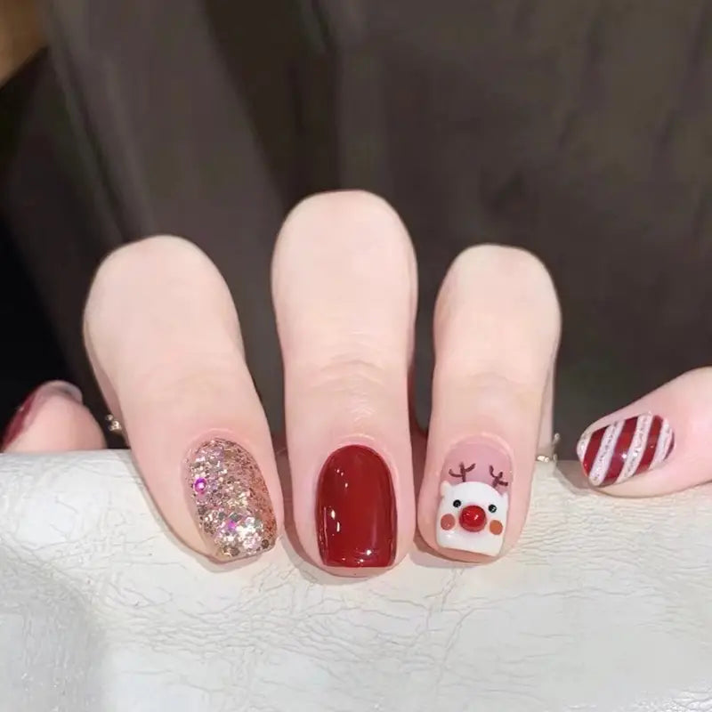 24pcs Christmas Press On Nails – Snowflake Design