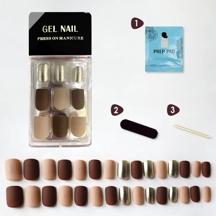 30pcs Khaki Press On Nails – Ultra-Thin Removable False Nails