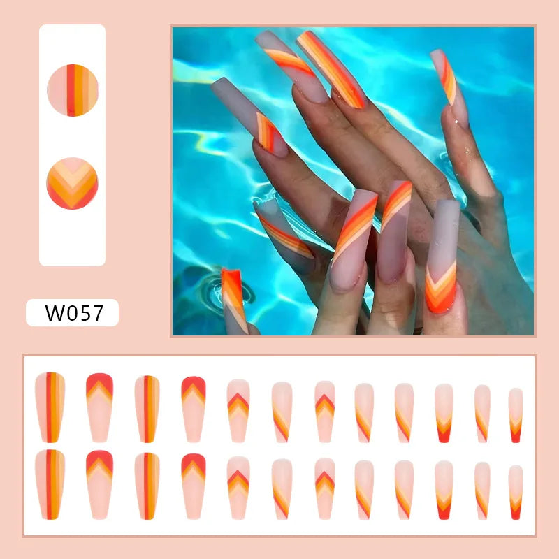 White Heart Pattern Acrylic Press On Nails – High Quality False Fingernails for Women