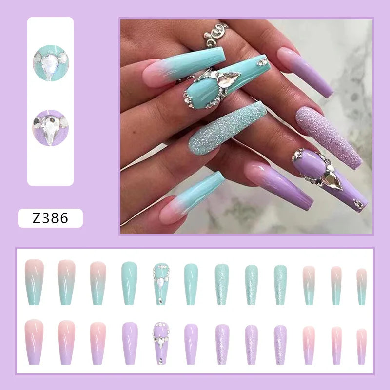 White Heart Pattern Acrylic Press On Nails – High Quality False Fingernails for Women