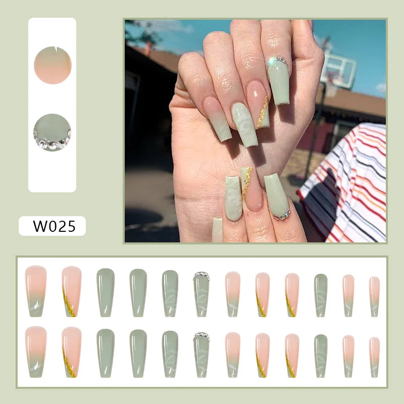 White Heart Pattern Acrylic Press On Nails – High Quality False Fingernails for Women