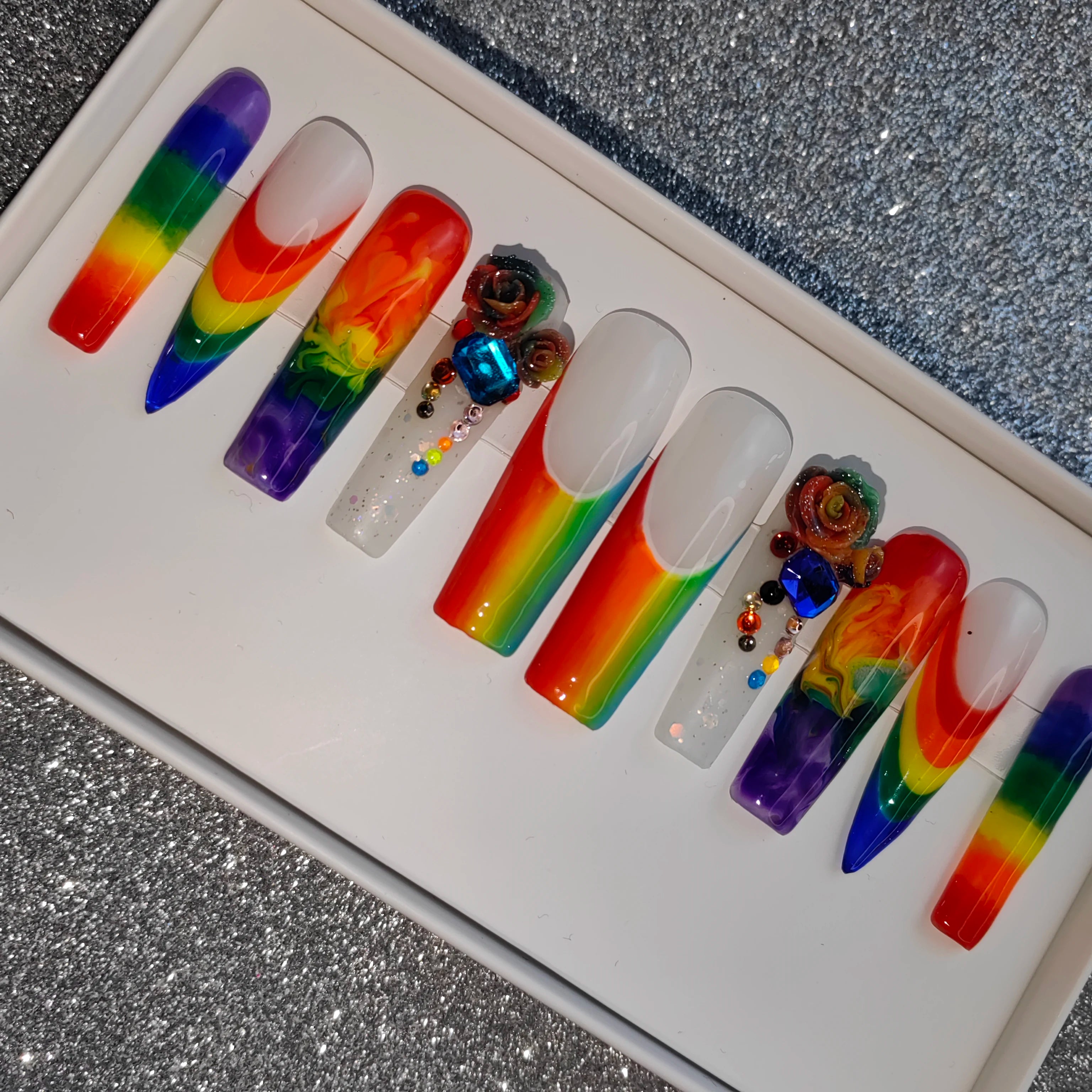 Thick Acrylic Press On Nails – Handmade 10 Pcs Hand-Painted False Nails