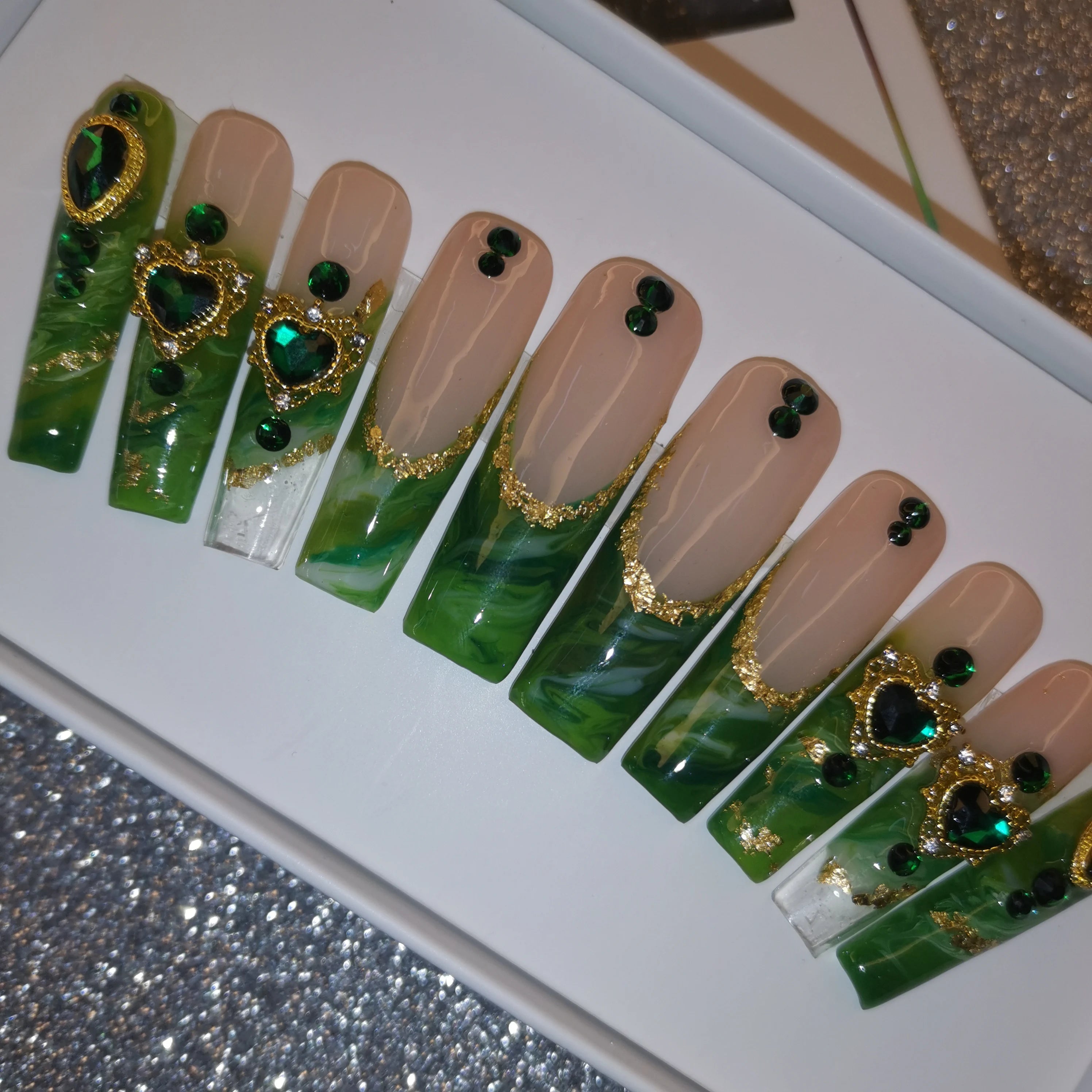 Thick Acrylic Press On Nails – Handmade 10 Pcs Hand-Painted False Nails