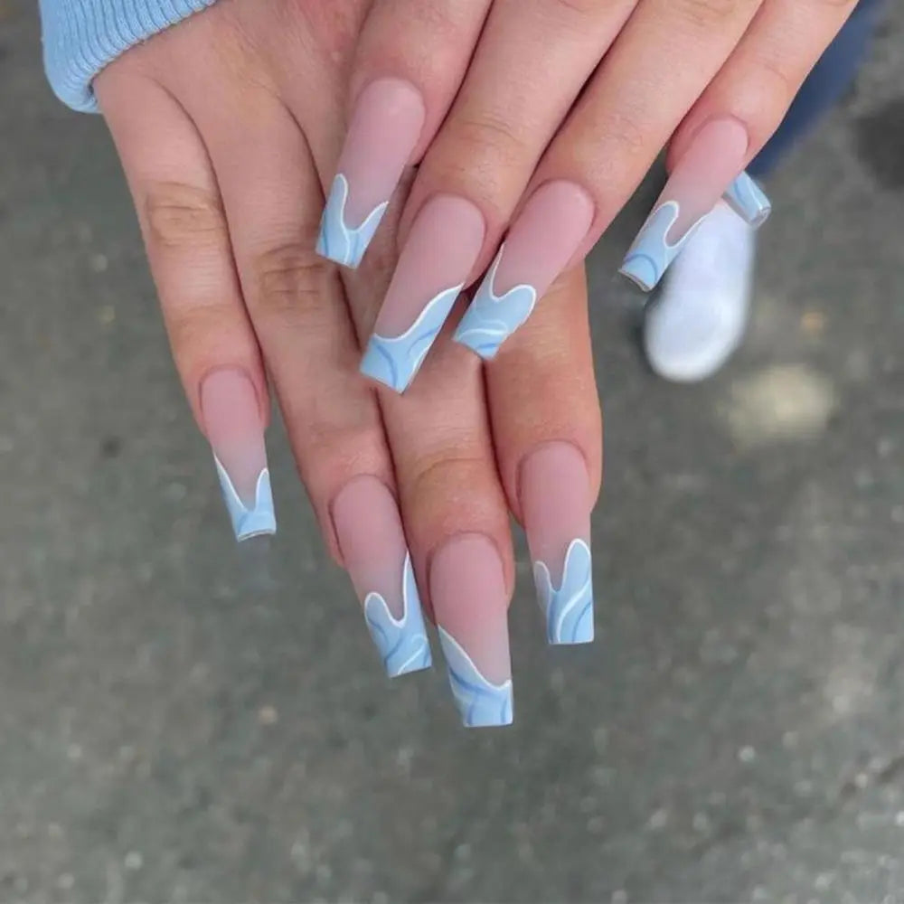 Coffin Press On Nails with Designs – False Nail Tips Set with Glue