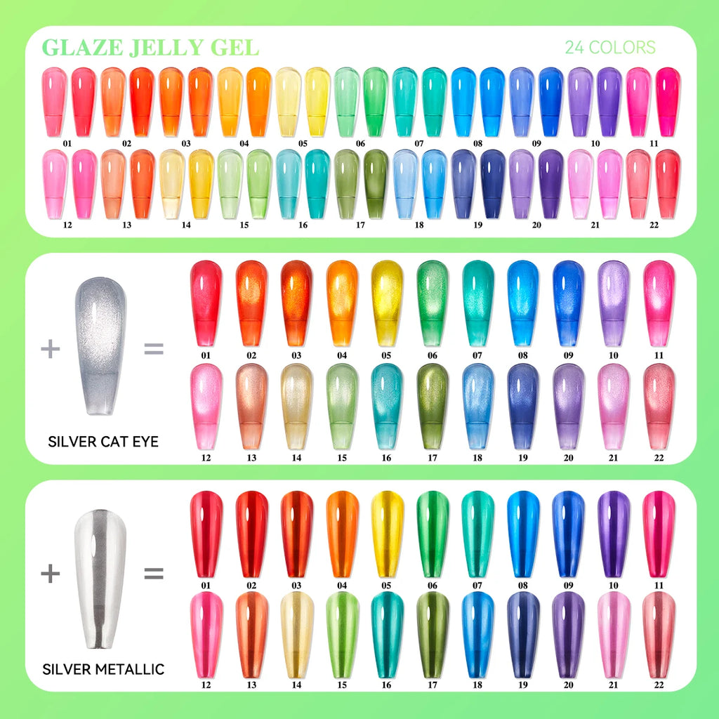 24 Colors Jelly Sheer UV Gel Nail Polish Set – High Pigment with Box