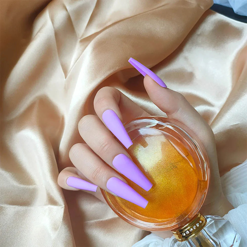 Coffin Press On Nails with Designs – False Nail Tips Set with Glue