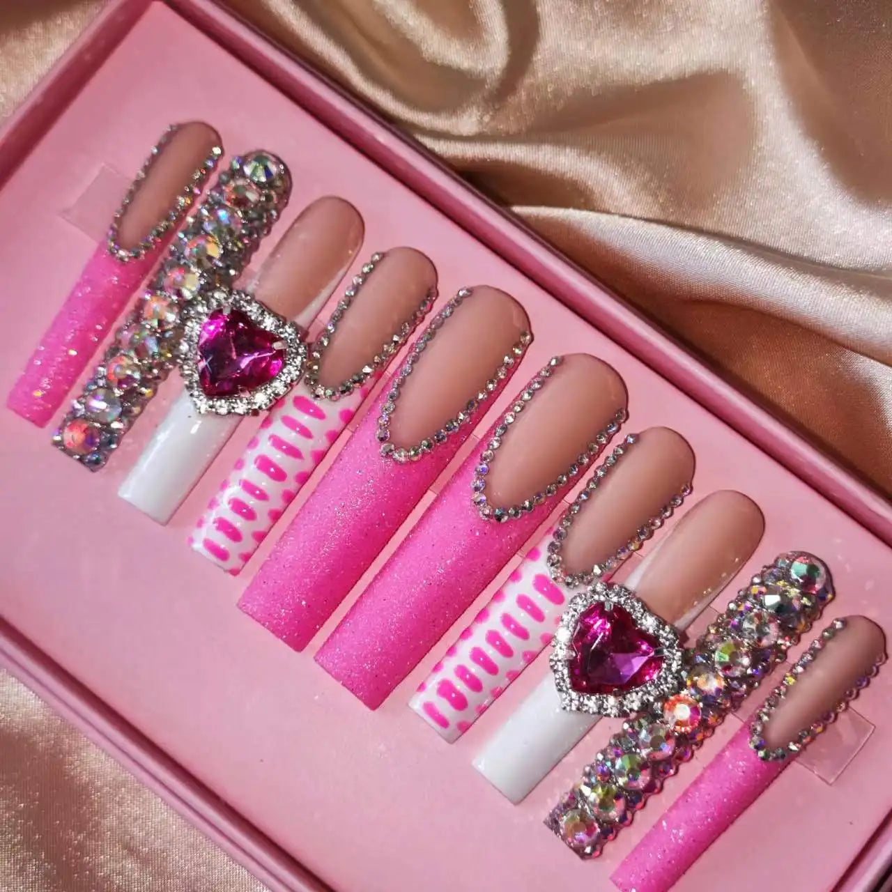 Thick Acrylic Press On Nails – Handmade 10 Pcs Hand-Painted False Nails