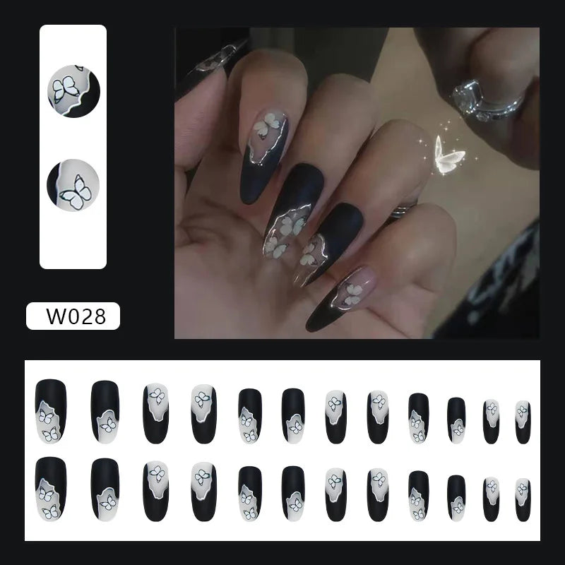 White Heart Pattern Acrylic Press On Nails – High Quality False Fingernails for Women