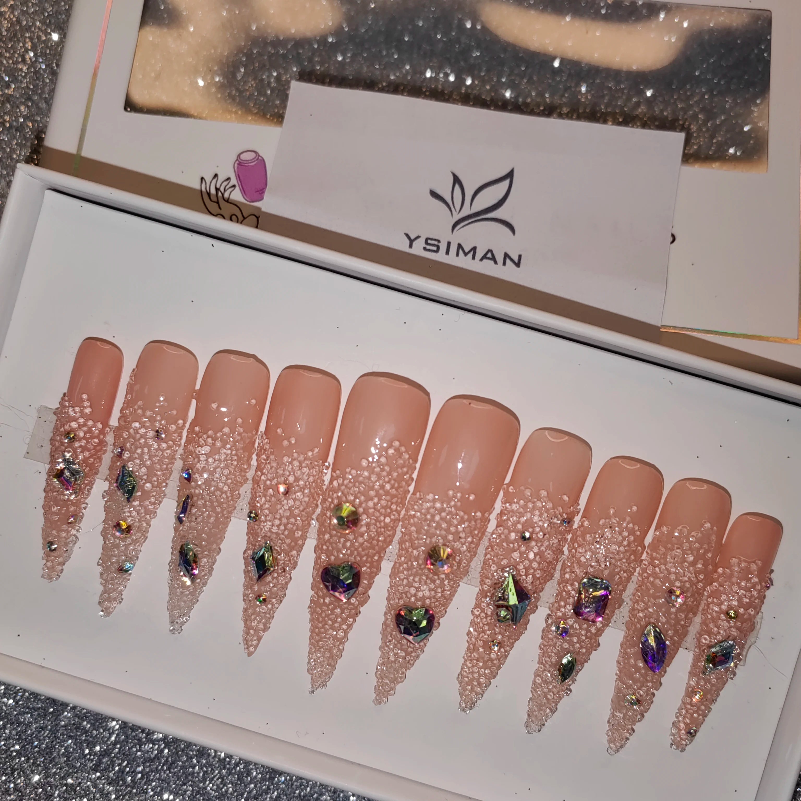 Thick Acrylic Press On Nails – Handmade 10 Pcs Hand-Painted False Nails