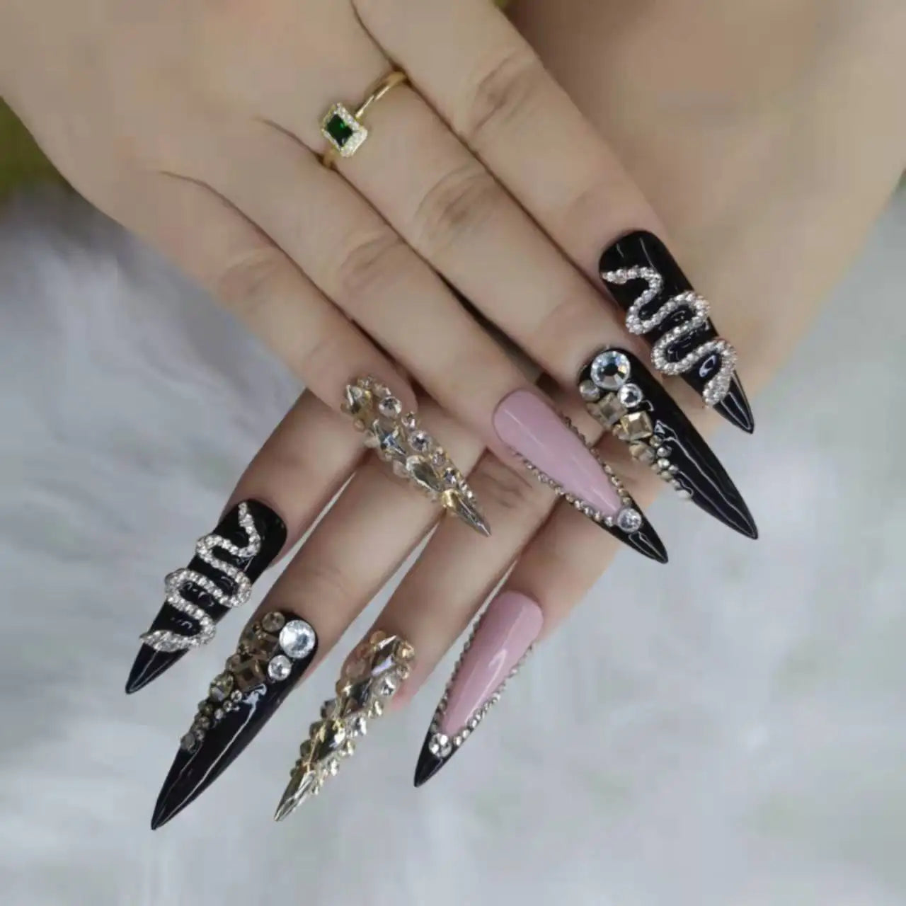 Thick Acrylic Press On Nails – Handmade 10 Pcs Hand-Painted False Nails