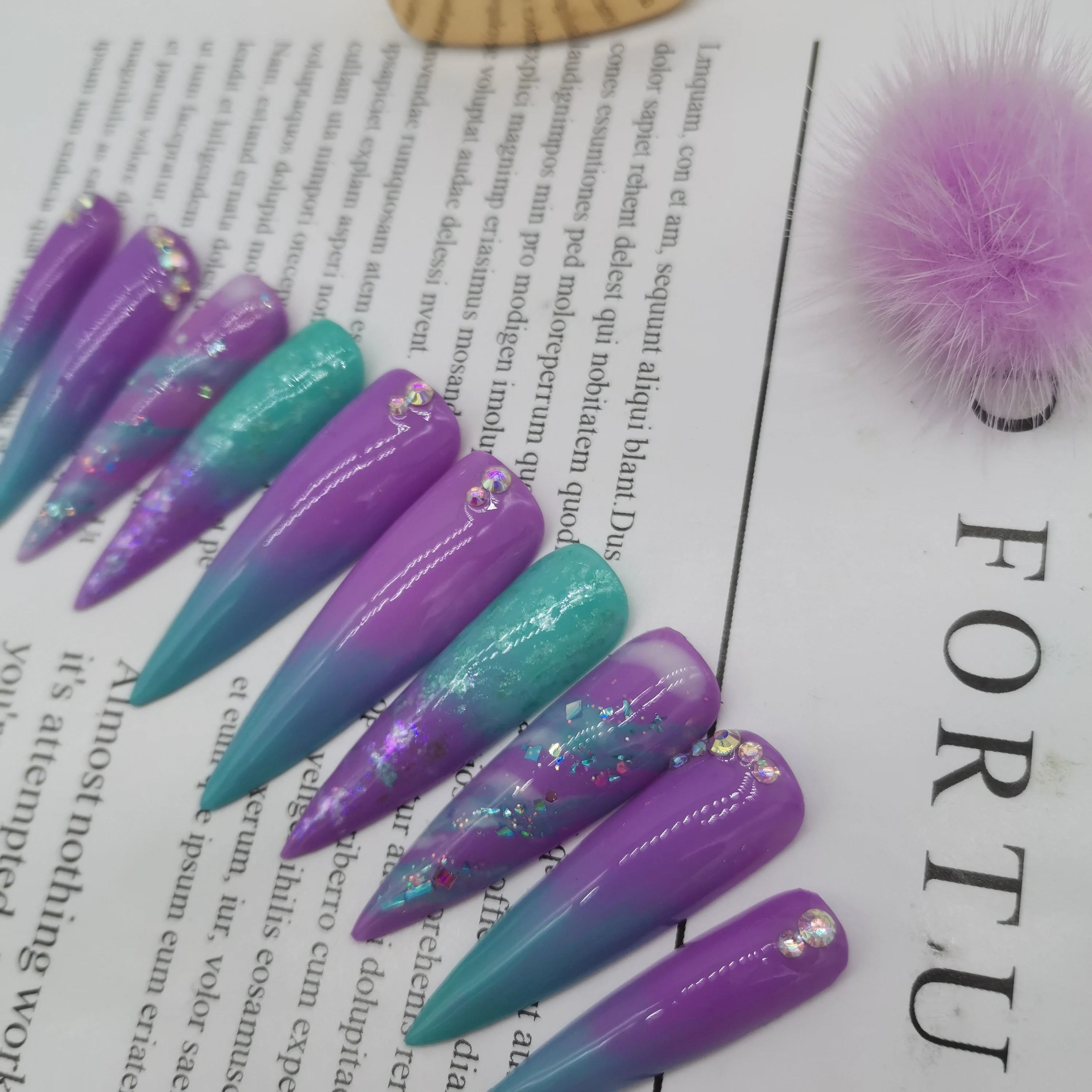 Thick Acrylic Press On Nails – Handmade 10 Pcs Hand-Painted False Nails