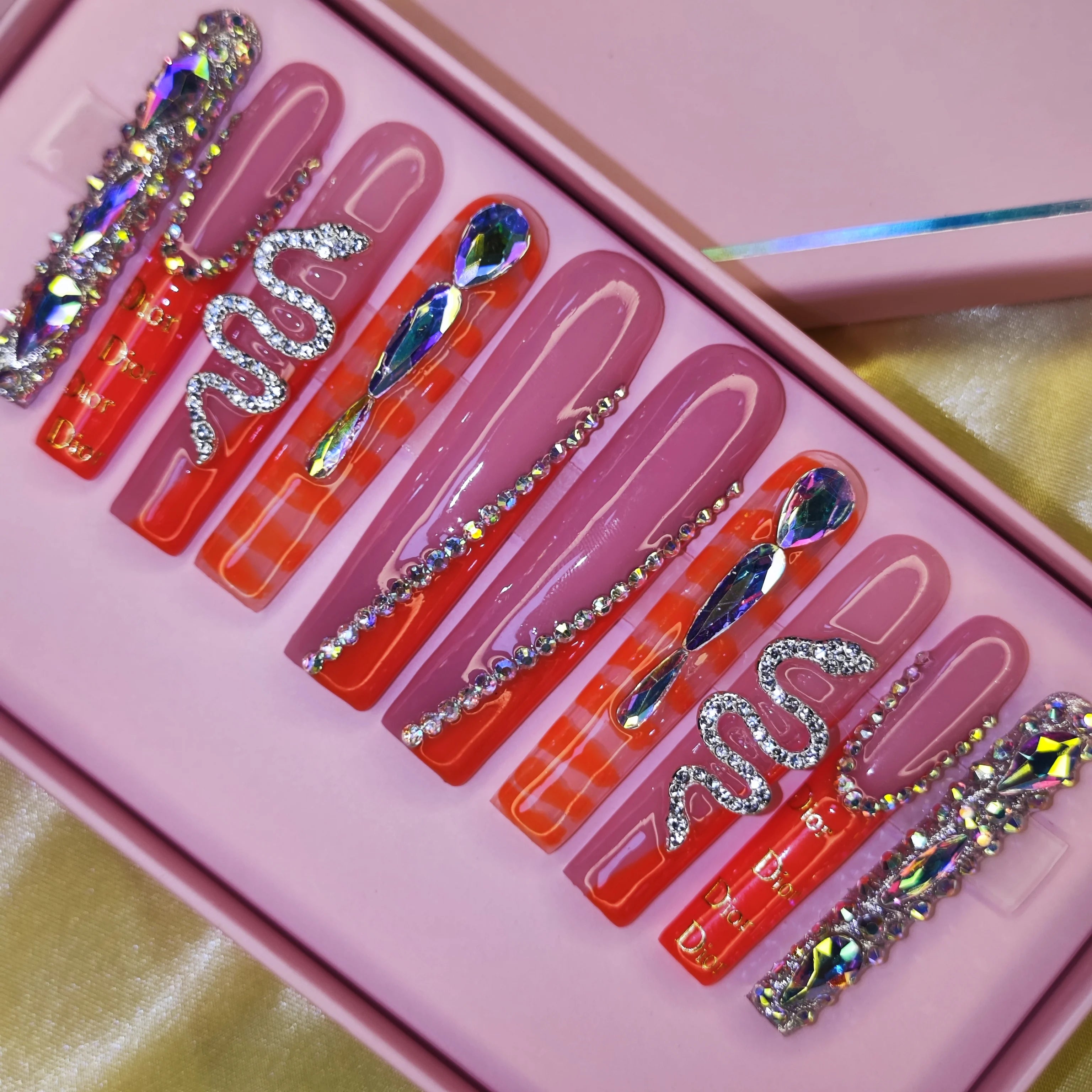 Thick Acrylic Press On Nails – Handmade 10 Pcs Hand-Painted False Nails