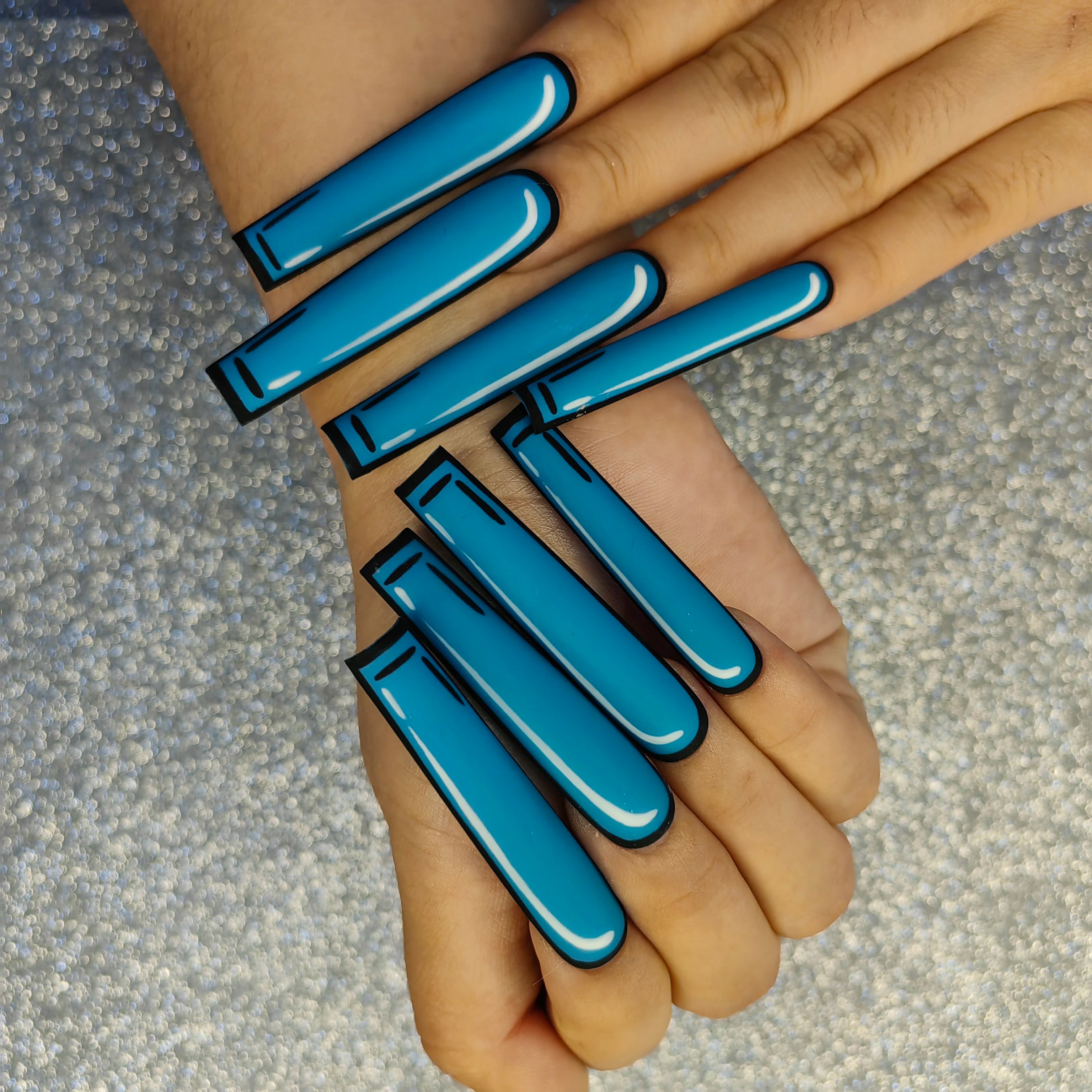 Thick Acrylic Press On Nails – Handmade 10 Pcs Hand-Painted False Nails