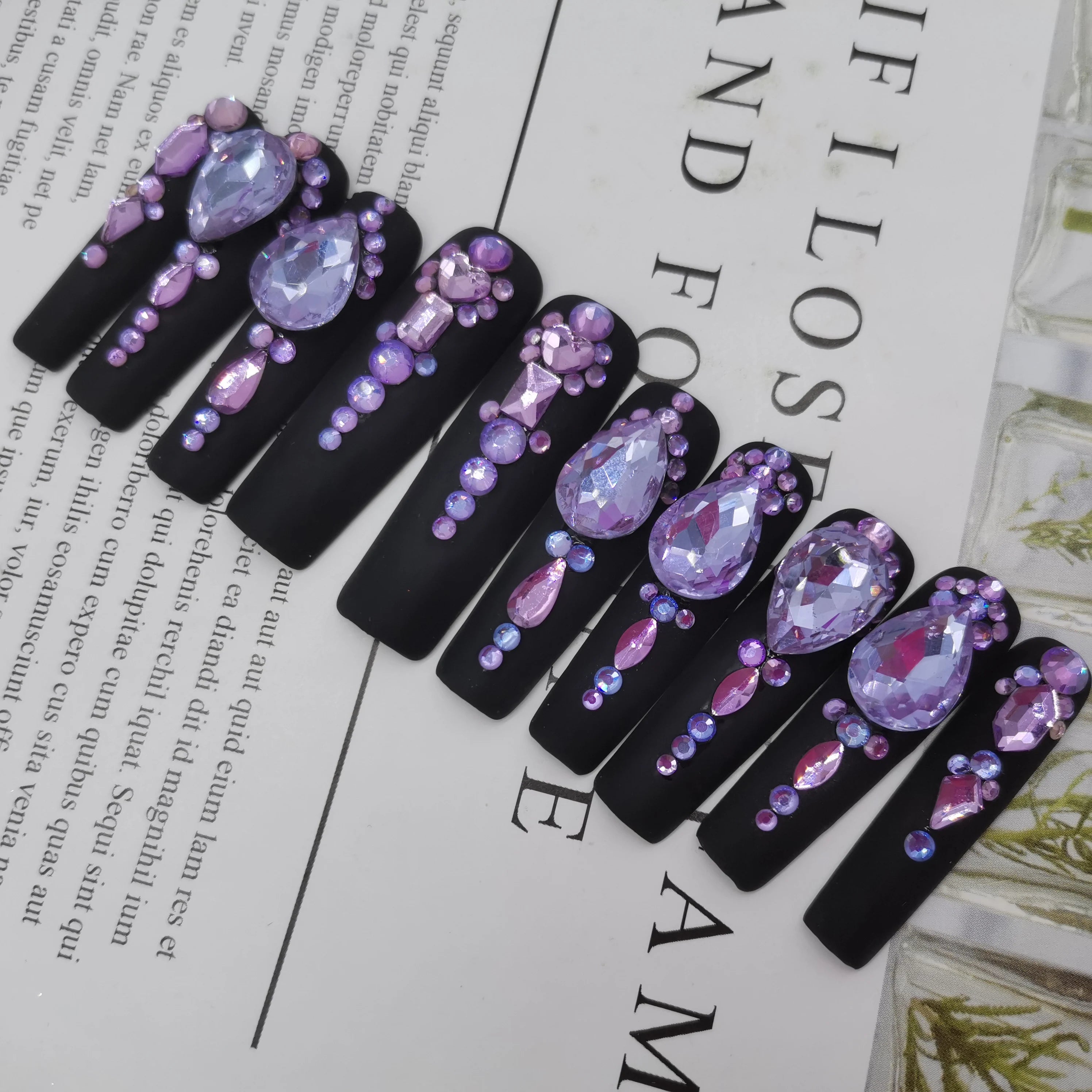 Thick Acrylic Press On Nails – Handmade 10 Pcs Hand-Painted False Nails