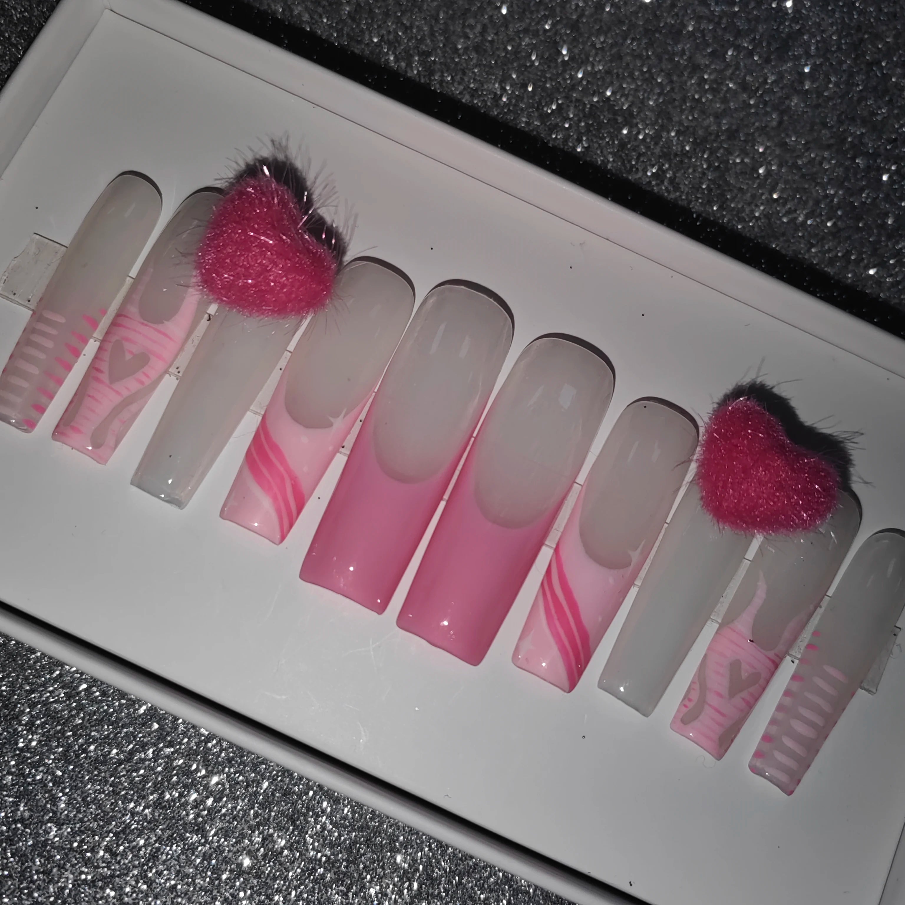 Thick Acrylic Press On Nails – Handmade 10 Pcs Hand-Painted False Nails