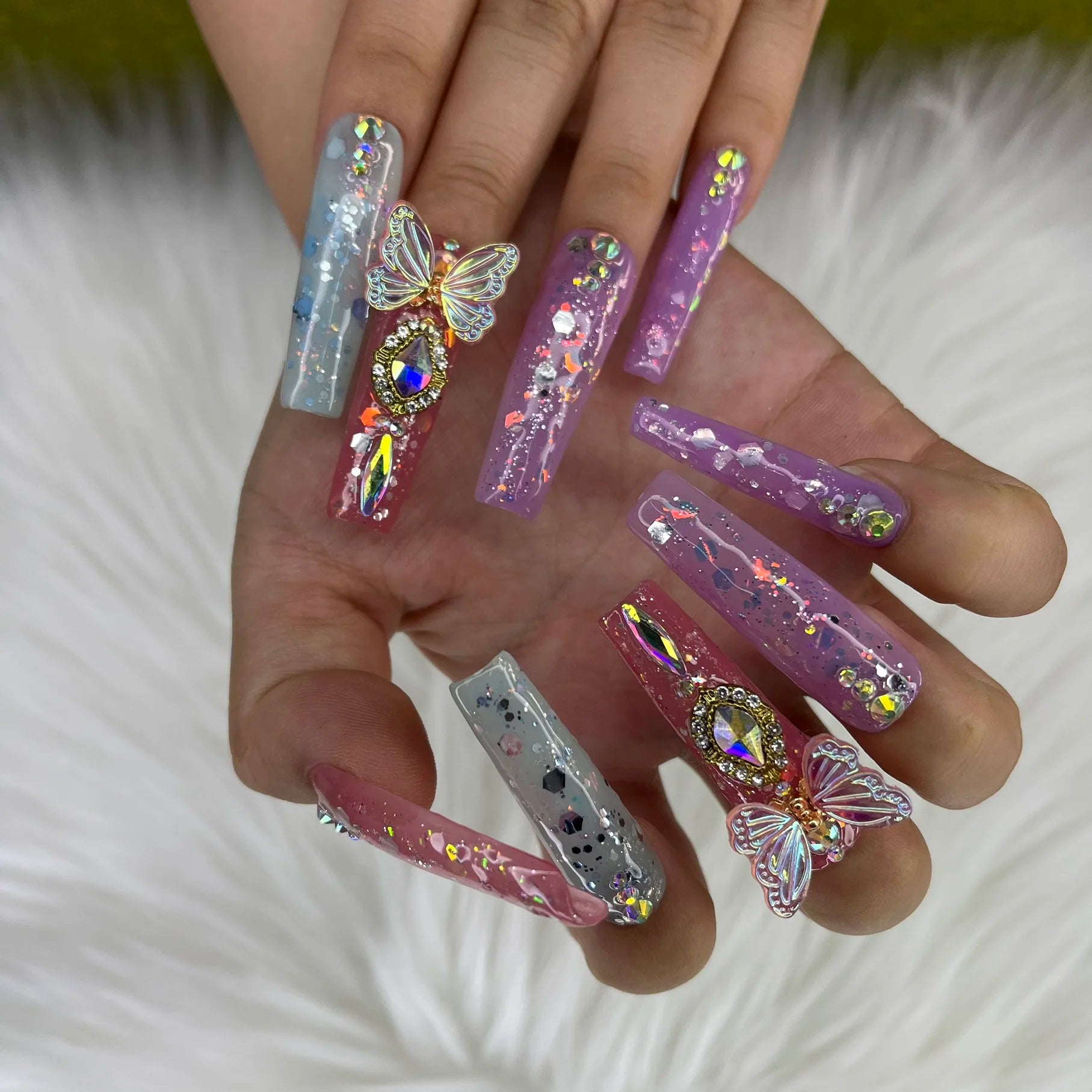 Thick Acrylic Press On Nails – Handmade 10 Pcs Hand-Painted False Nails
