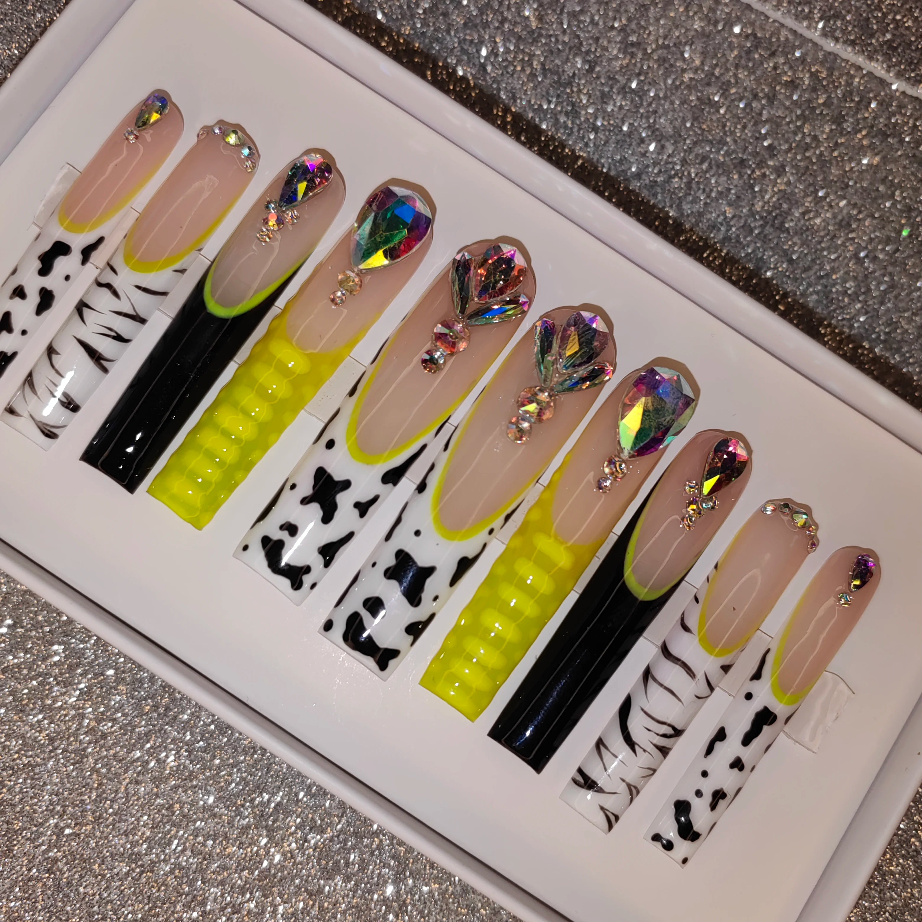 Thick Acrylic Press On Nails – Handmade 10 Pcs Hand-Painted False Nails