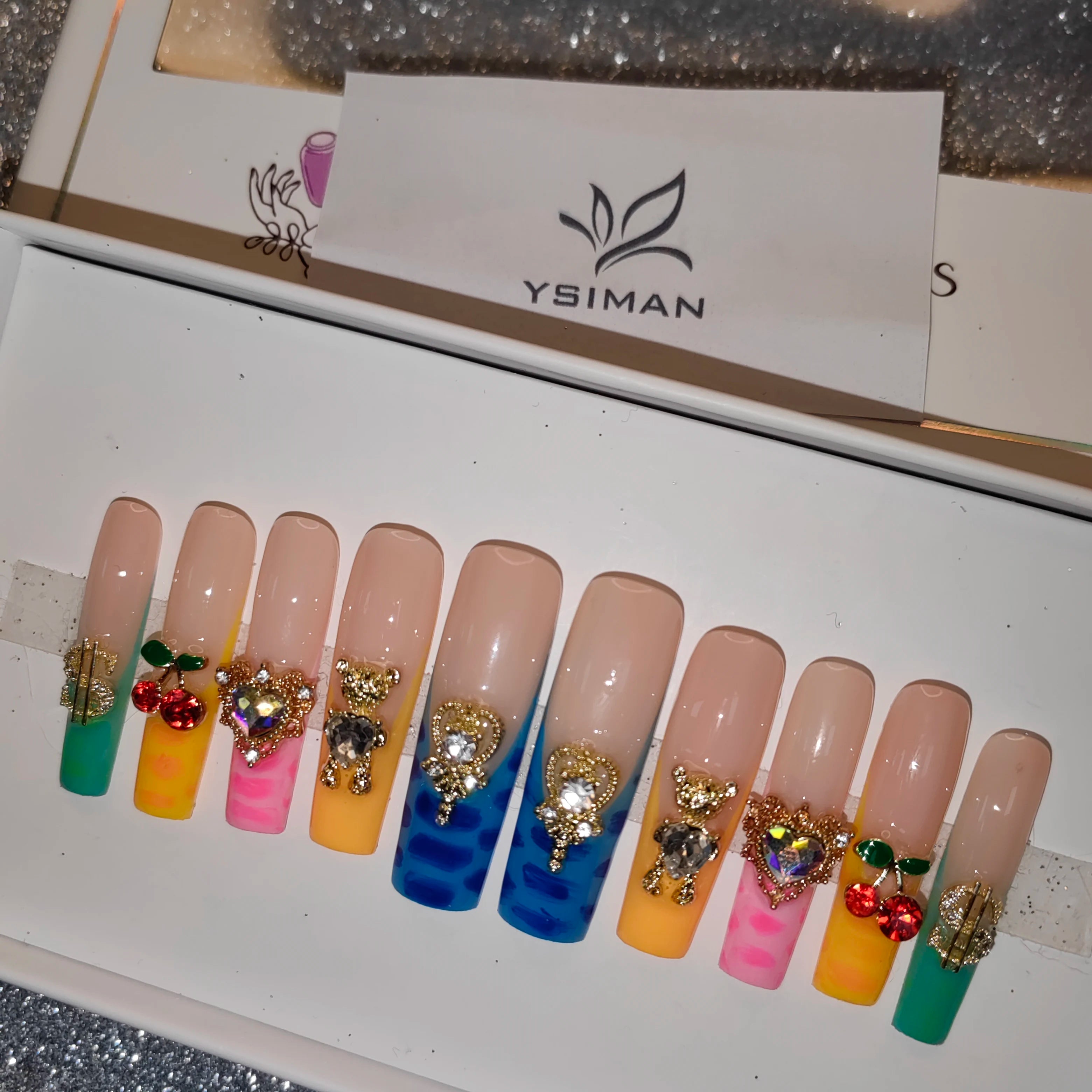 Thick Acrylic Press On Nails – Handmade 10 Pcs Hand-Painted False Nails