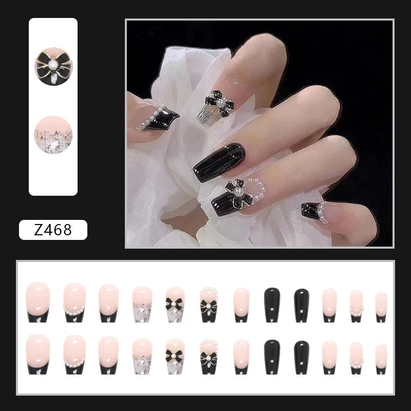 White Heart Pattern Acrylic Press On Nails – High Quality False Fingernails for Women