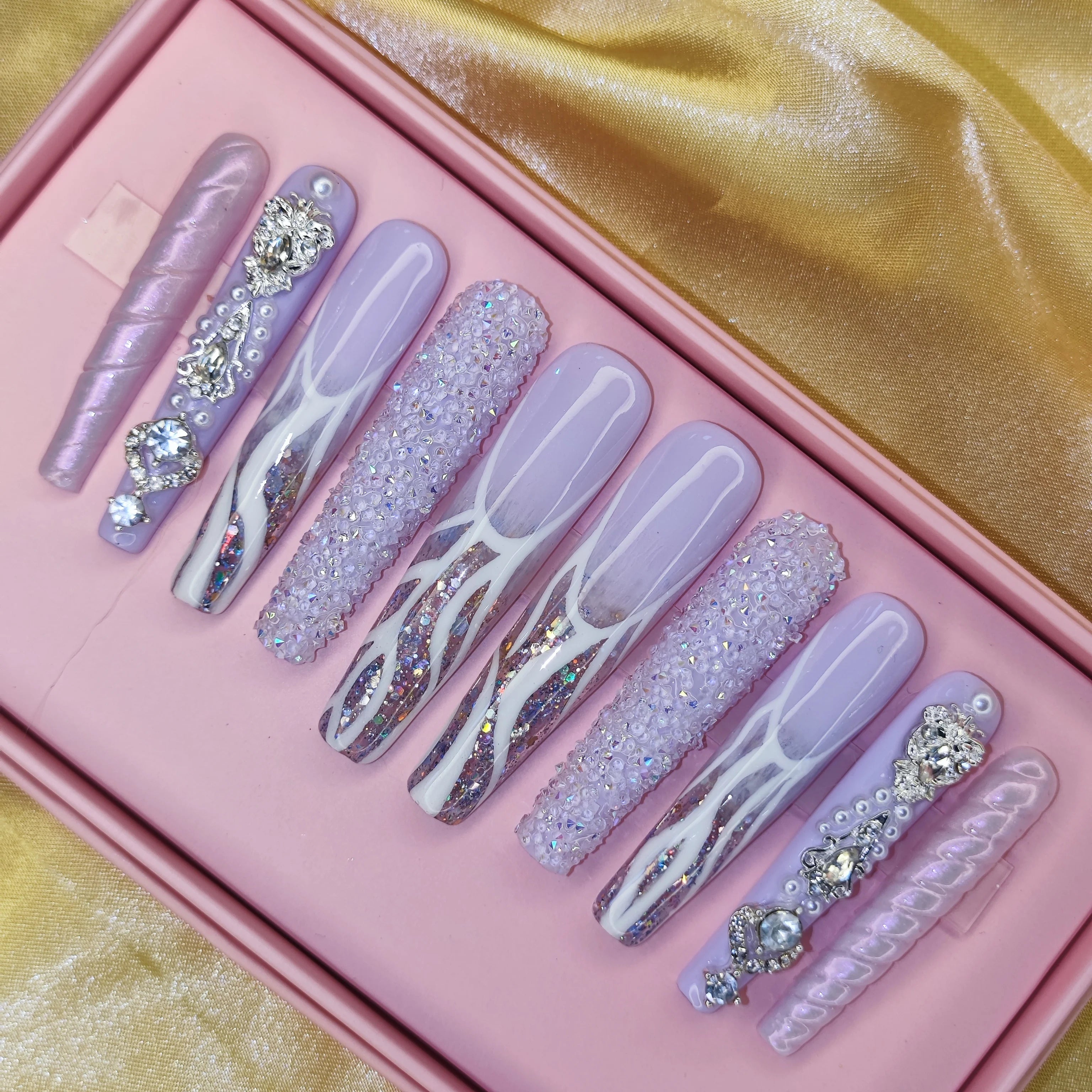 Thick Acrylic Press On Nails – Handmade 10 Pcs Hand-Painted False Nails