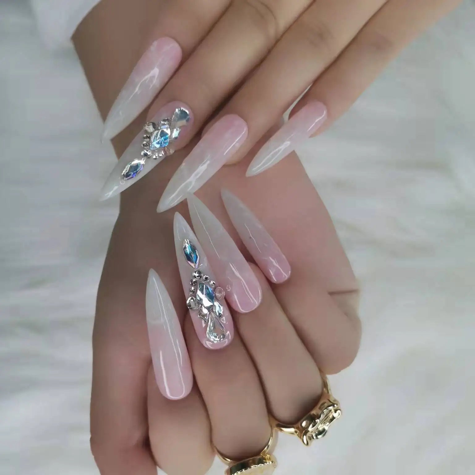 Thick Acrylic Press On Nails – Handmade 10 Pcs Hand-Painted False Nails