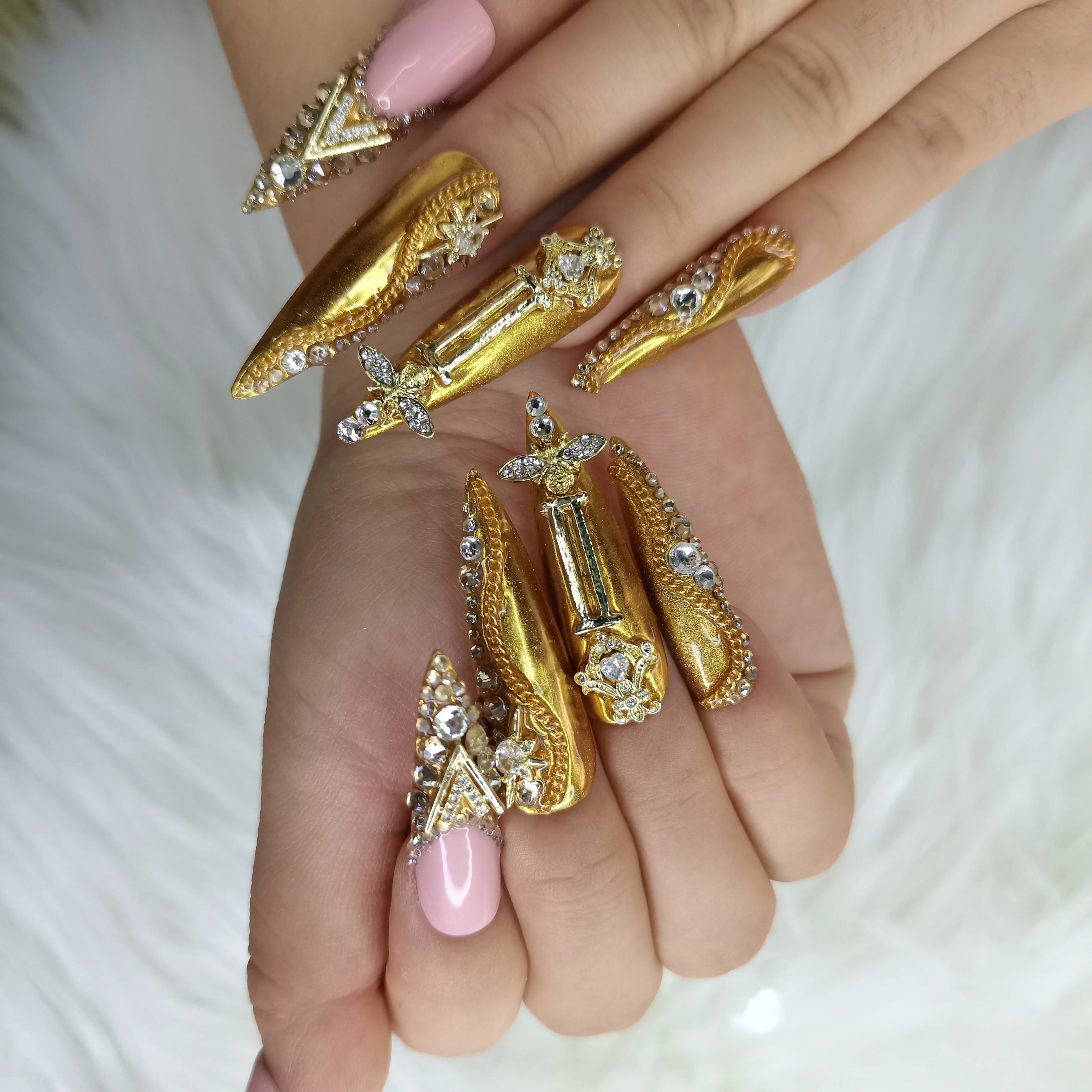 Thick Acrylic Press On Nails – Handmade 10 Pcs Hand-Painted False Nails
