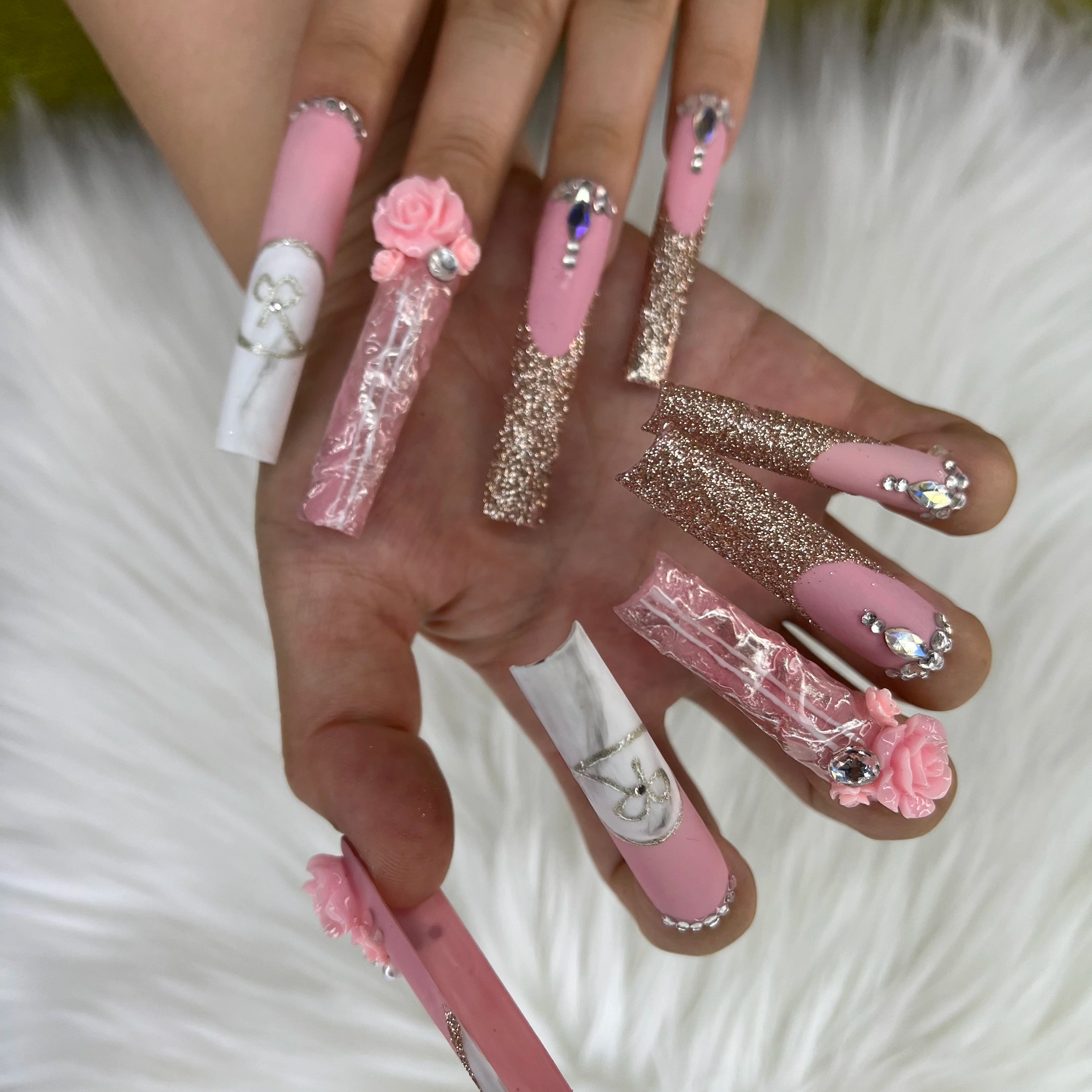 Thick Acrylic Press On Nails – Handmade 10 Pcs Hand-Painted False Nails