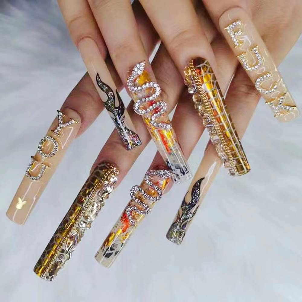 XXL Custom Press On Nails – Handmade Acrylic False Nails with Box
