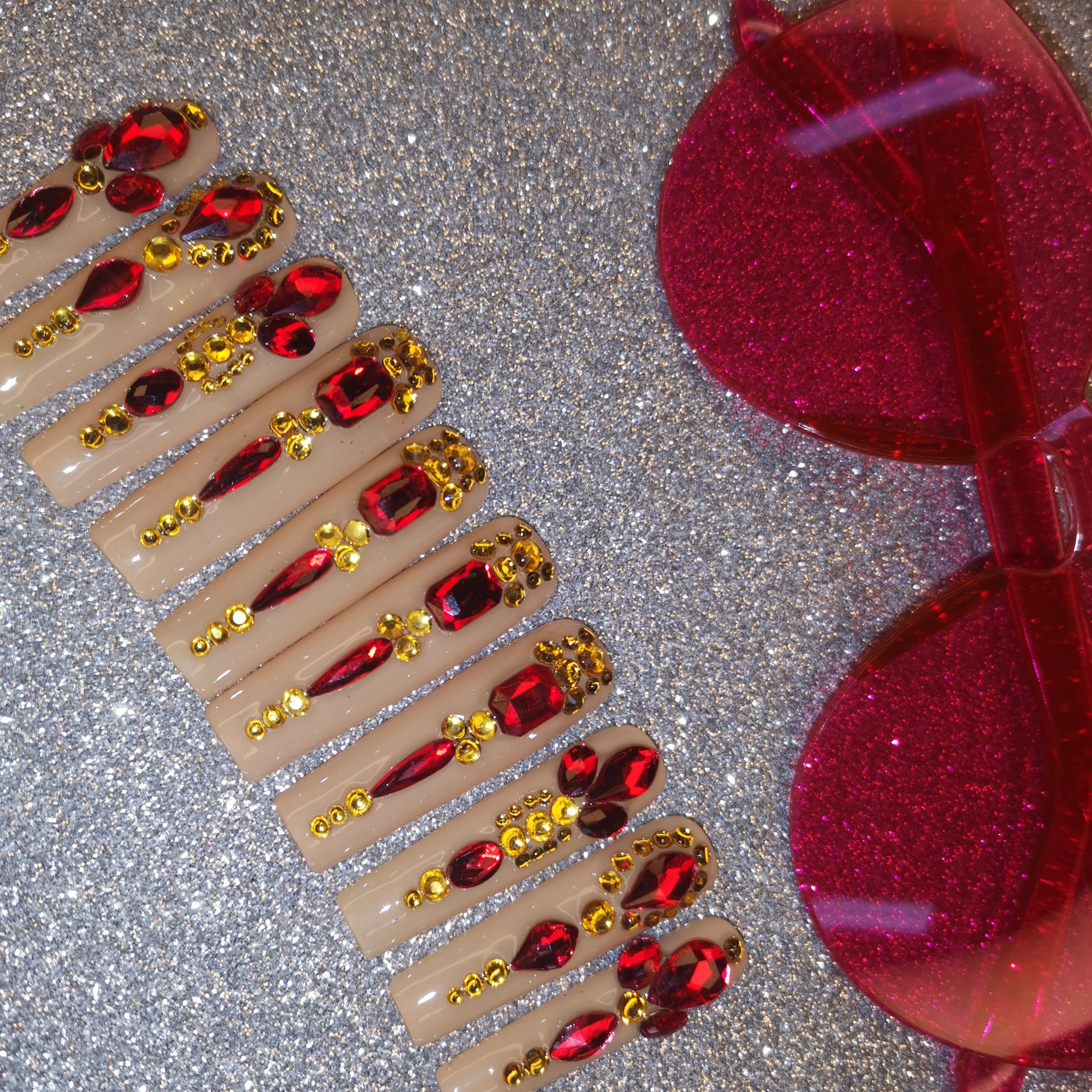 Thick Acrylic Press On Nails – Handmade 10 Pcs Hand-Painted False Nails