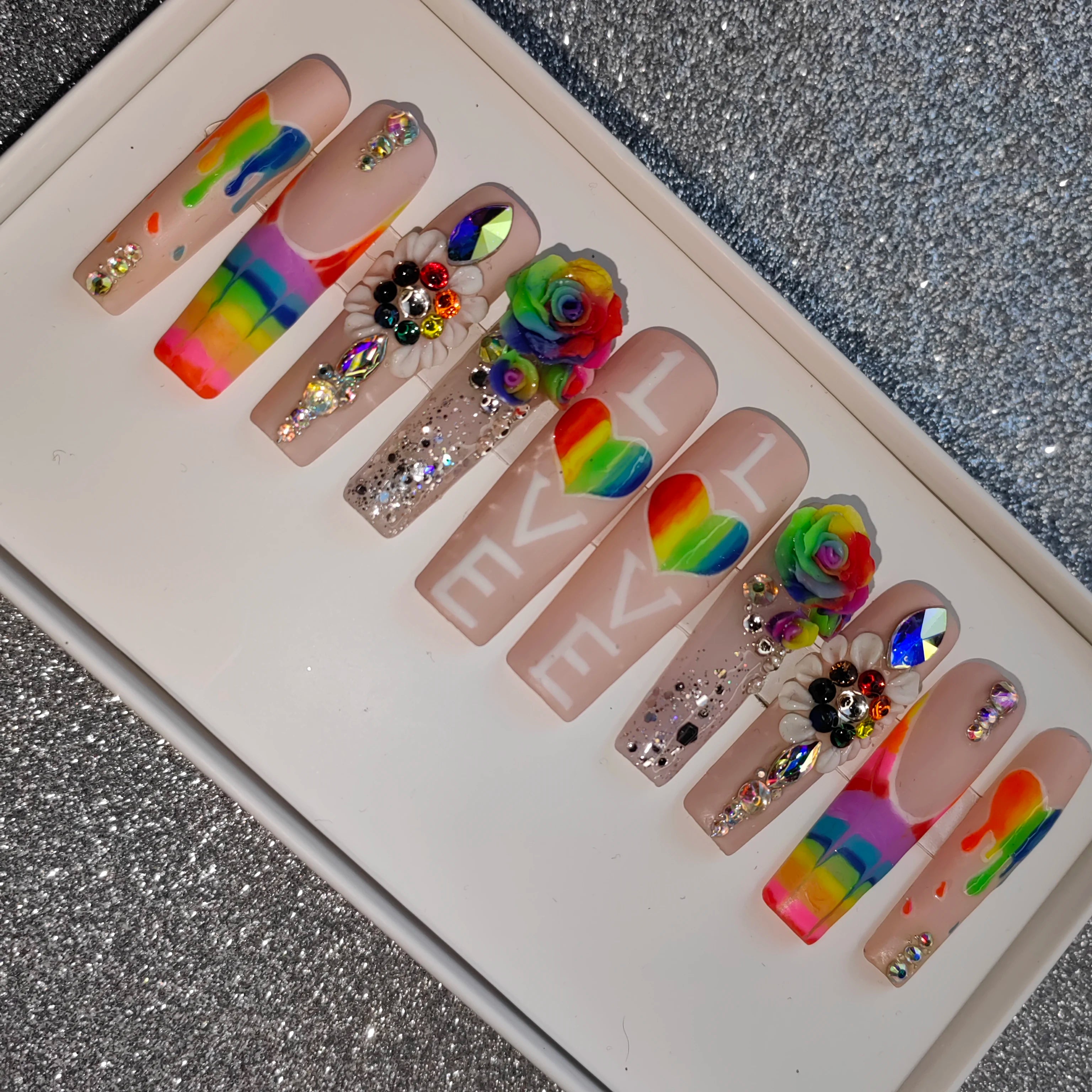 Thick Acrylic Press On Nails – Handmade 10 Pcs Hand-Painted False Nails