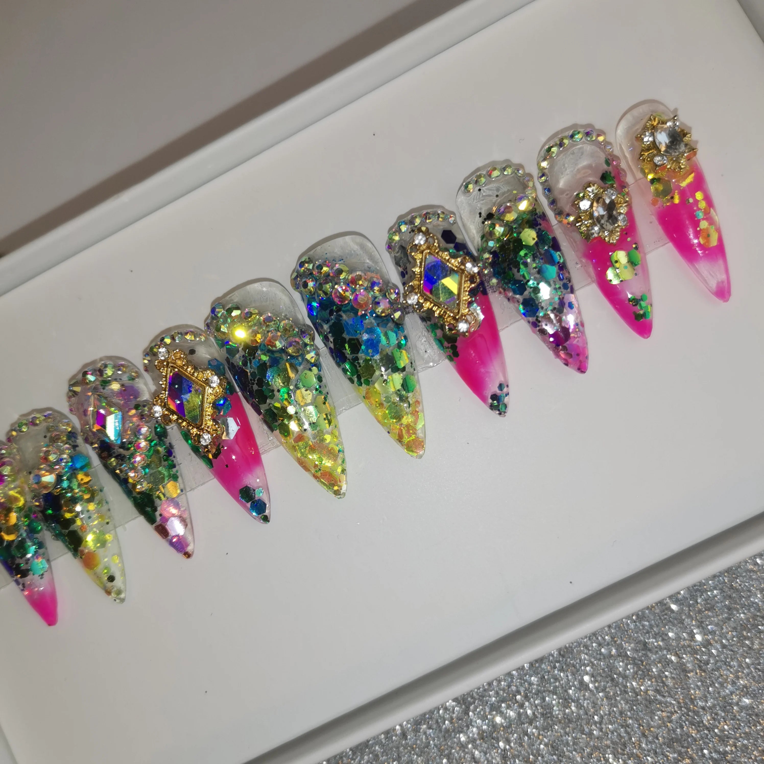 Thick Acrylic Press On Nails – Handmade 10 Pcs Hand-Painted False Nails