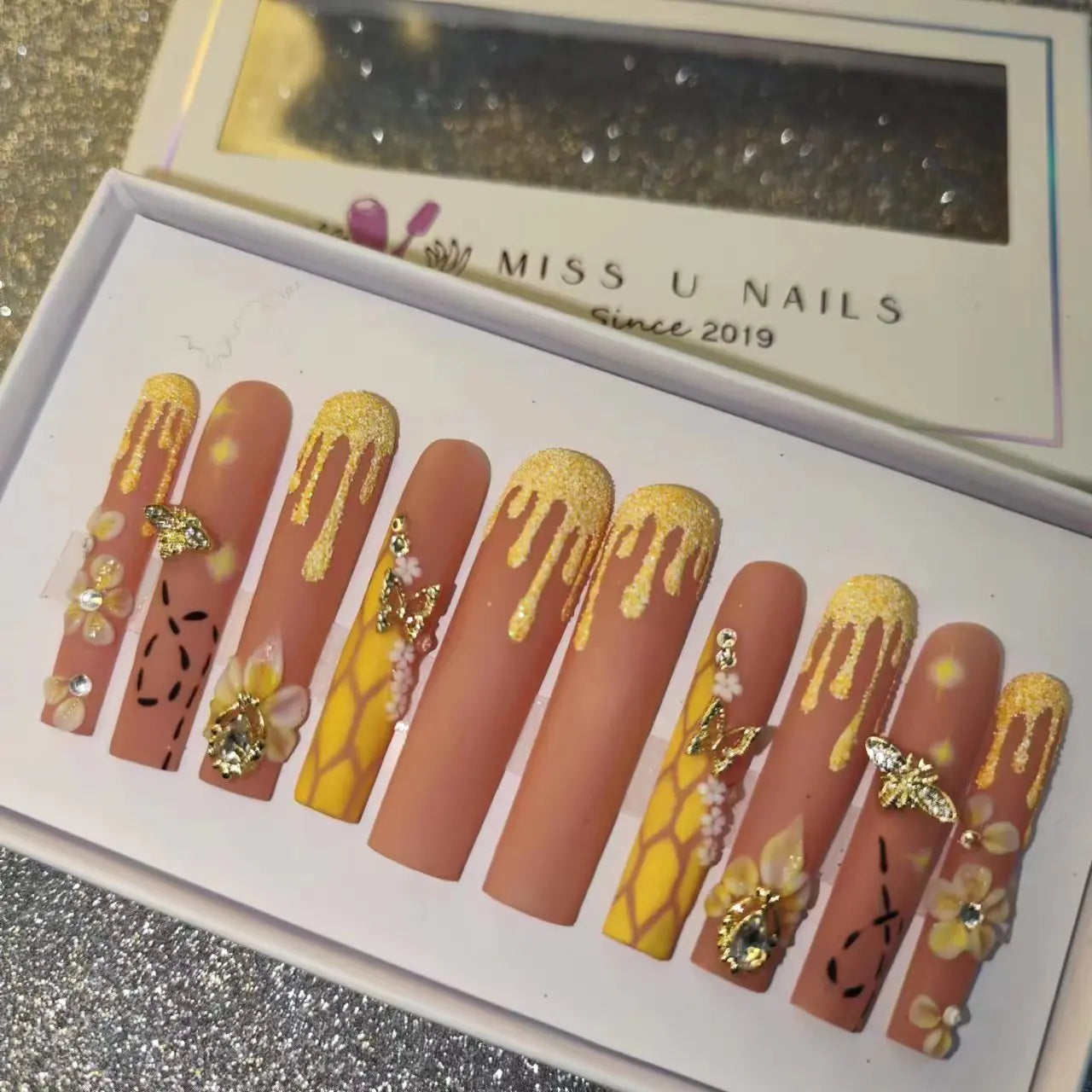 Thick Acrylic Press On Nails – Handmade 10 Pcs Hand-Painted False Nails