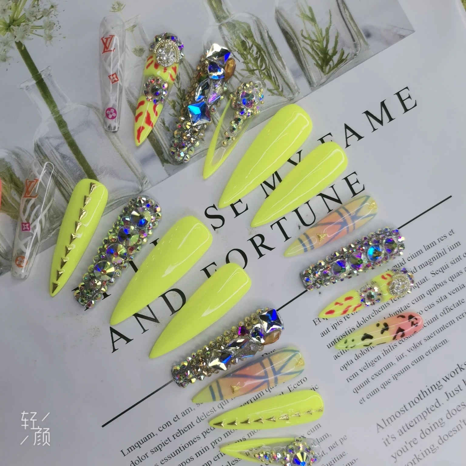 Thick Acrylic Press On Nails – Handmade 10 Pcs Hand-Painted False Nails