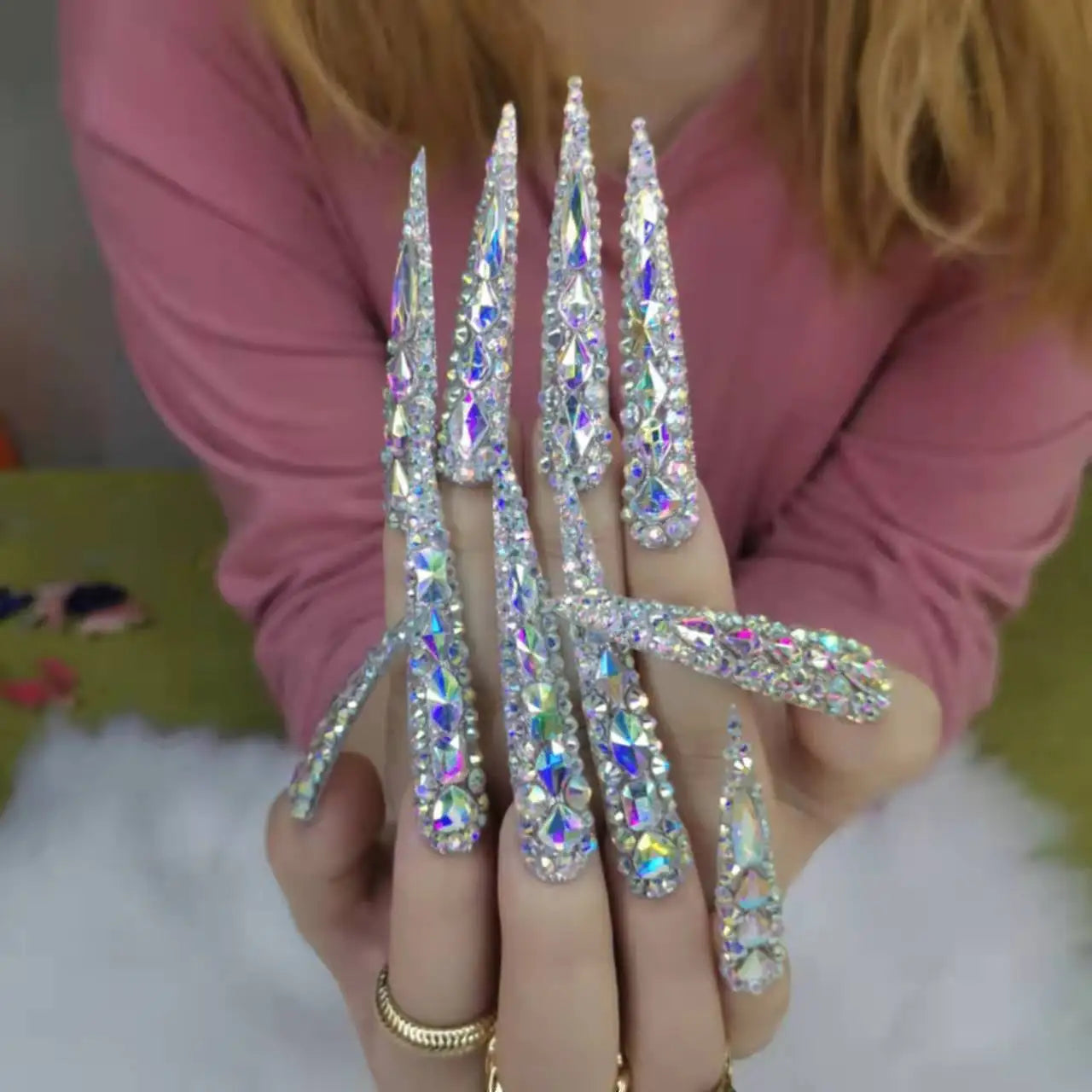 Thick Acrylic Press On Nails – Handmade 10 Pcs Hand-Painted False Nails