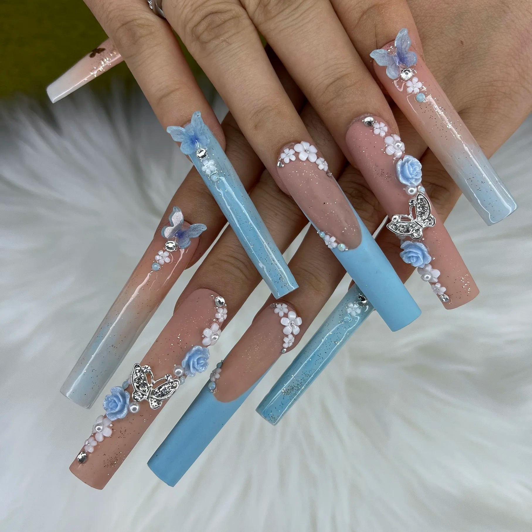 Thick Acrylic Press On Nails – Handmade 10 Pcs Hand-Painted False Nails