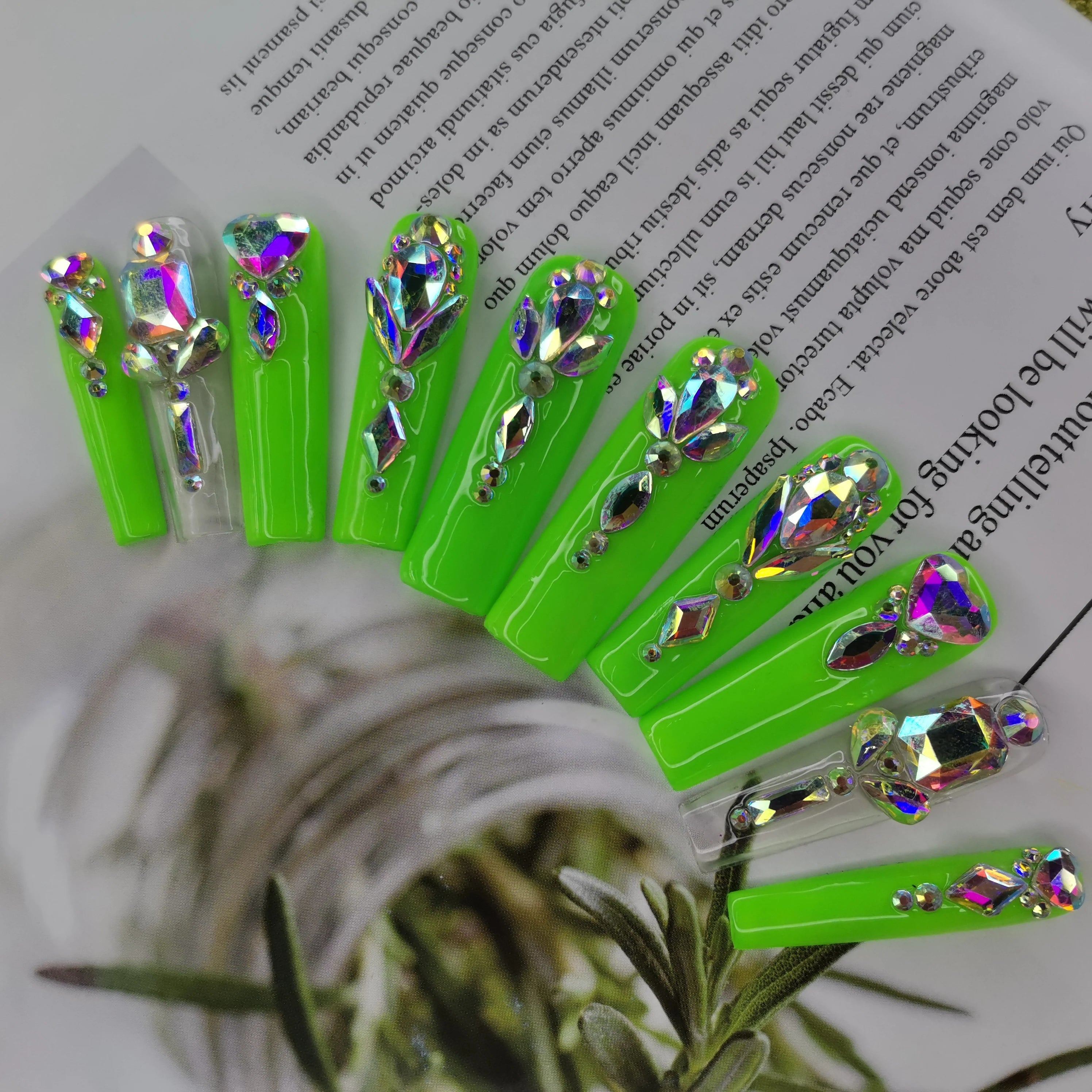 Thick Acrylic Press On Nails – Handmade 10 Pcs Hand-Painted False Nails