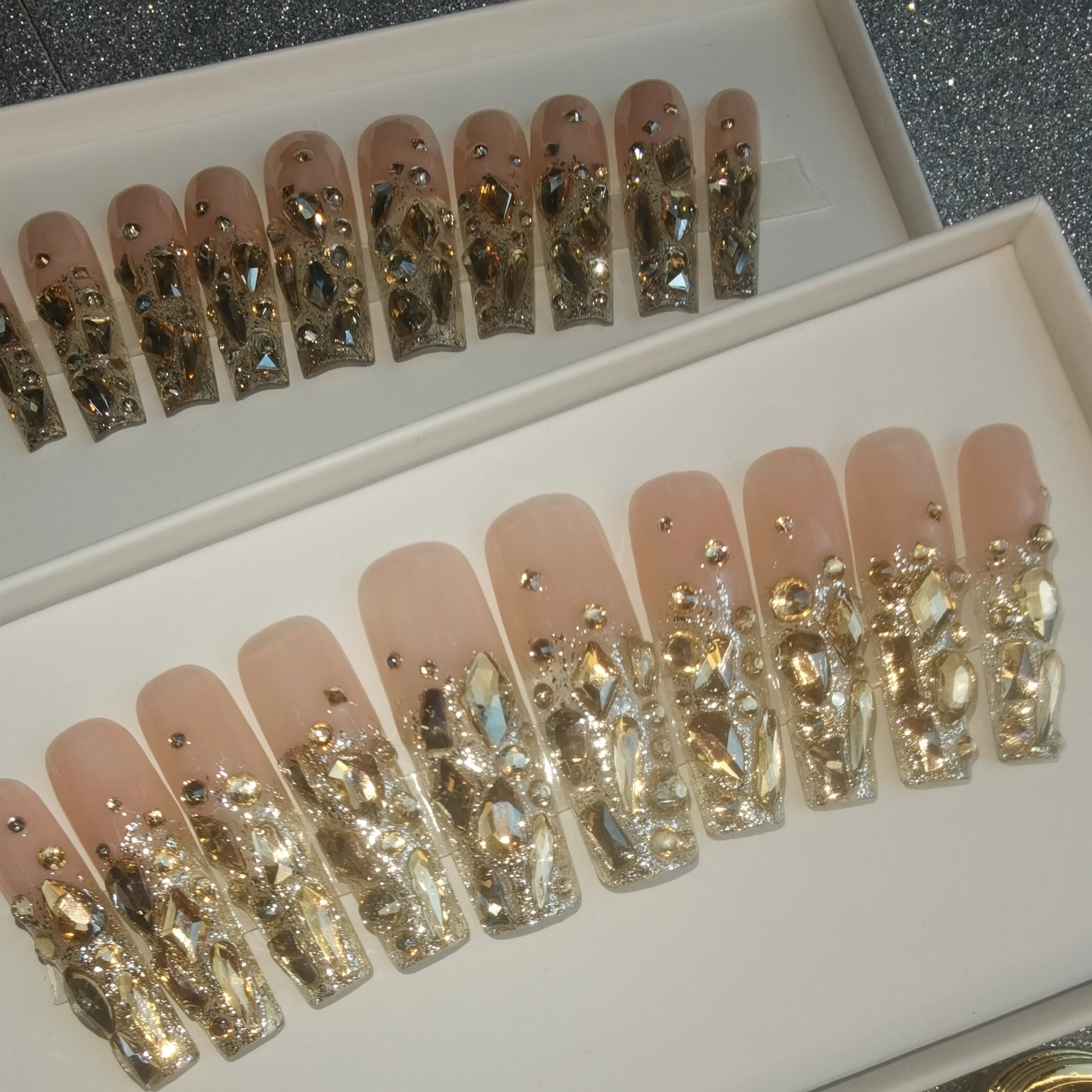 Thick Acrylic Press On Nails – Handmade 10 Pcs Hand-Painted False Nails