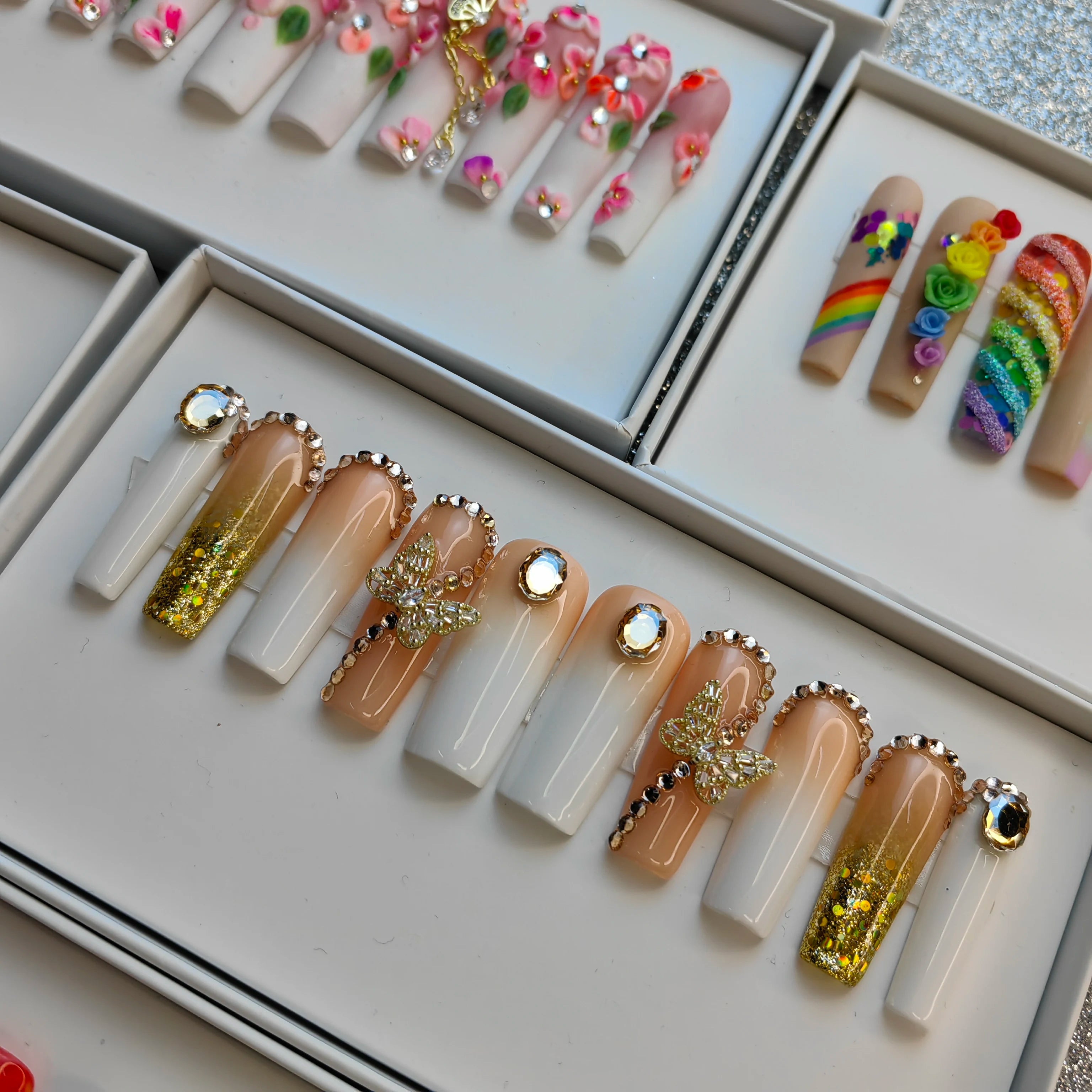 Thick Acrylic Press On Nails – Handmade 10 Pcs Hand-Painted False Nails