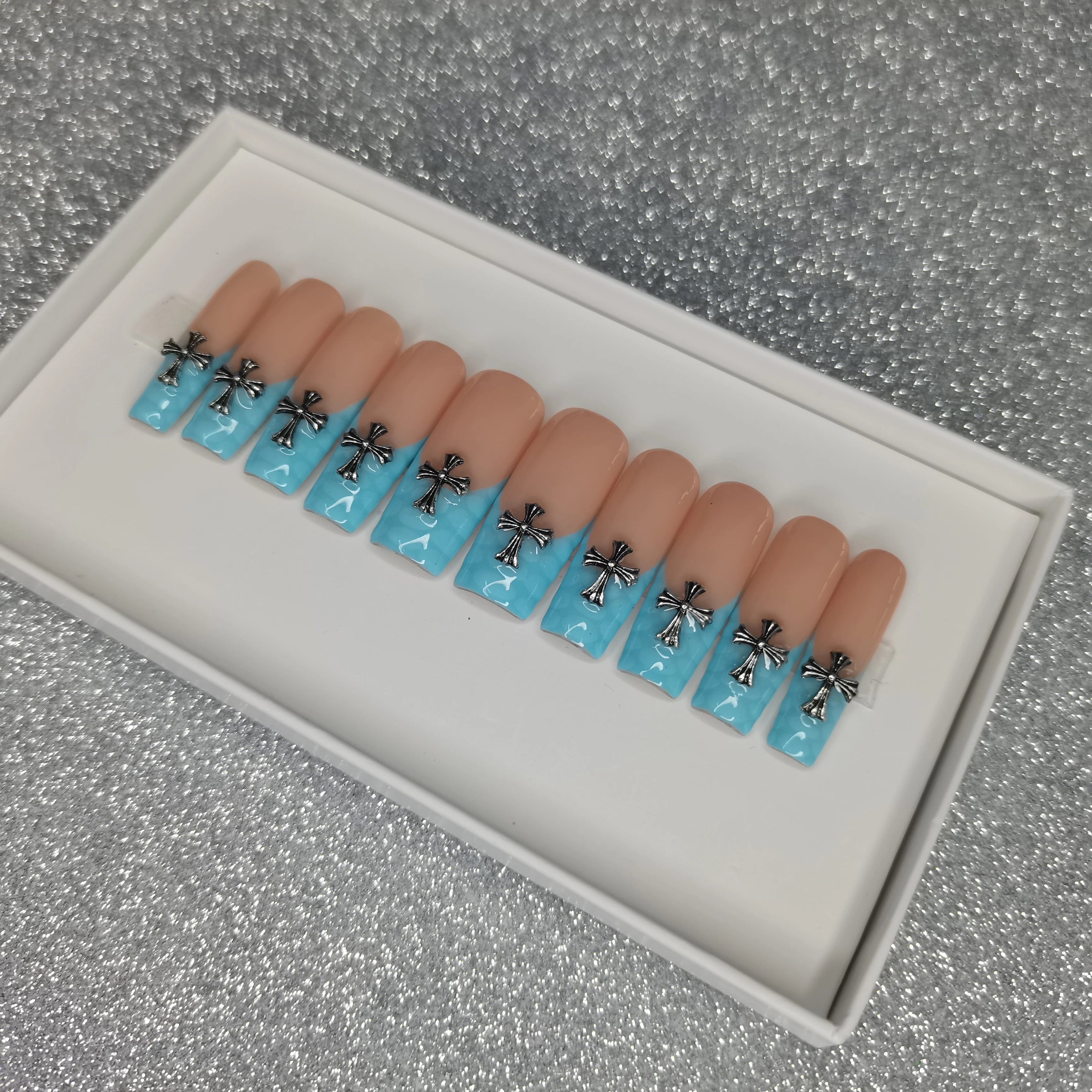 Thick Acrylic Press On Nails – Handmade 10 Pcs Hand-Painted False Nails