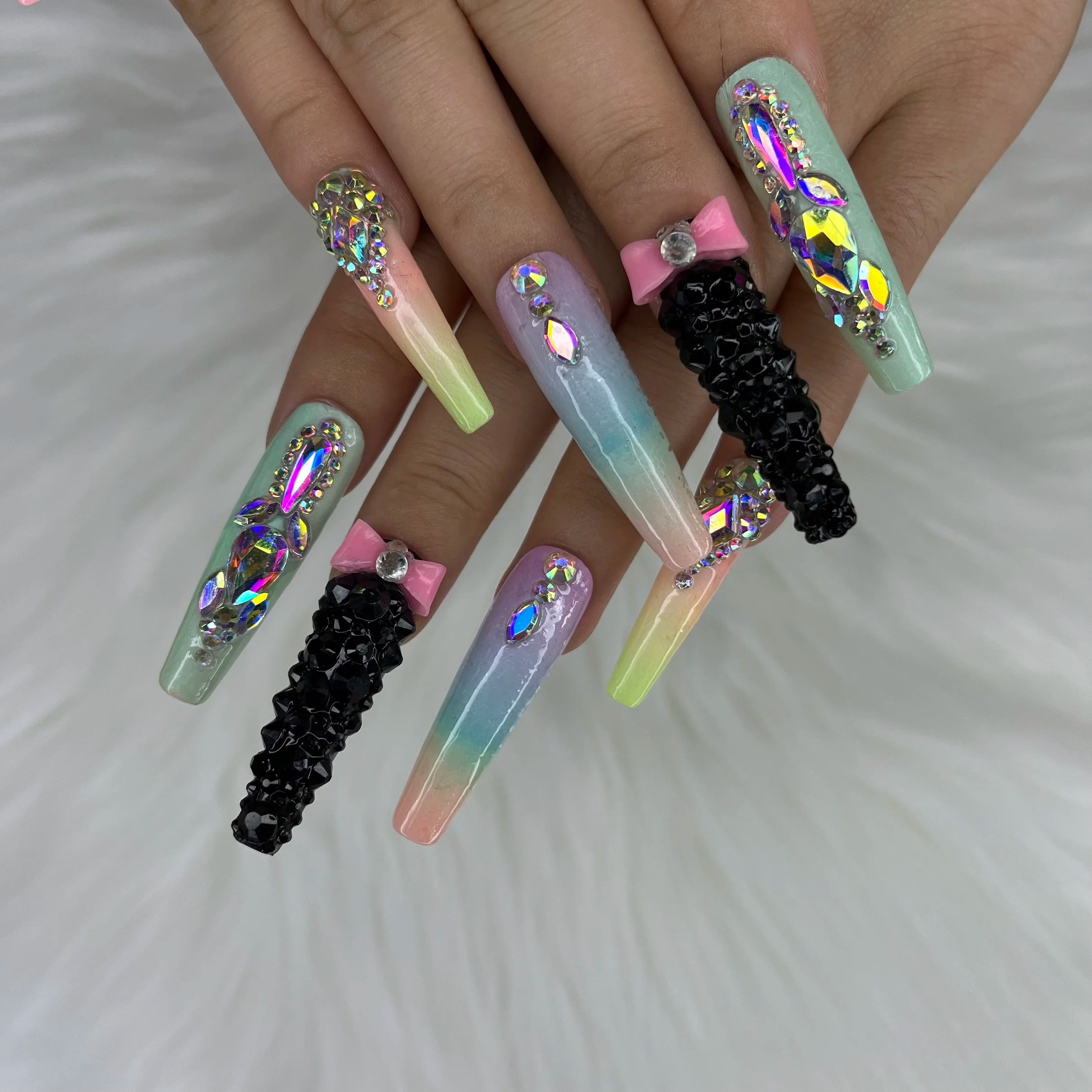 Thick Acrylic Press On Nails – Handmade 10 Pcs Hand-Painted False Nails