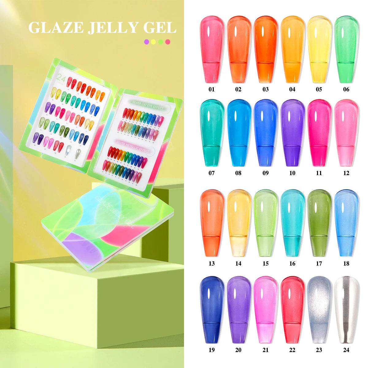 24 Colors Jelly Sheer UV Gel Nail Polish Set – High Pigment with Box