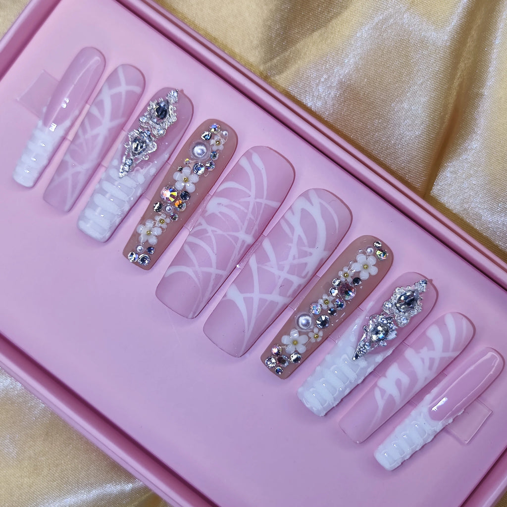 Thick Acrylic Press On Nails – Handmade 10 Pcs Hand-Painted False Nails