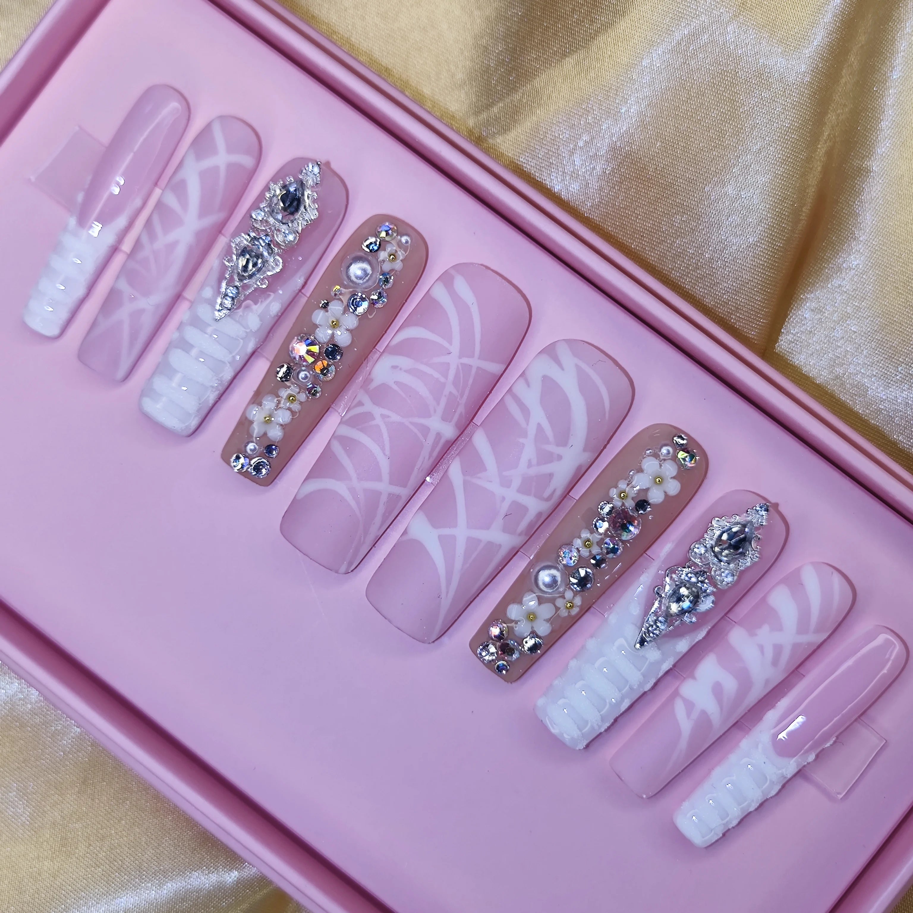 Thick Acrylic Press On Nails – Handmade 10 Pcs Hand-Painted False Nails