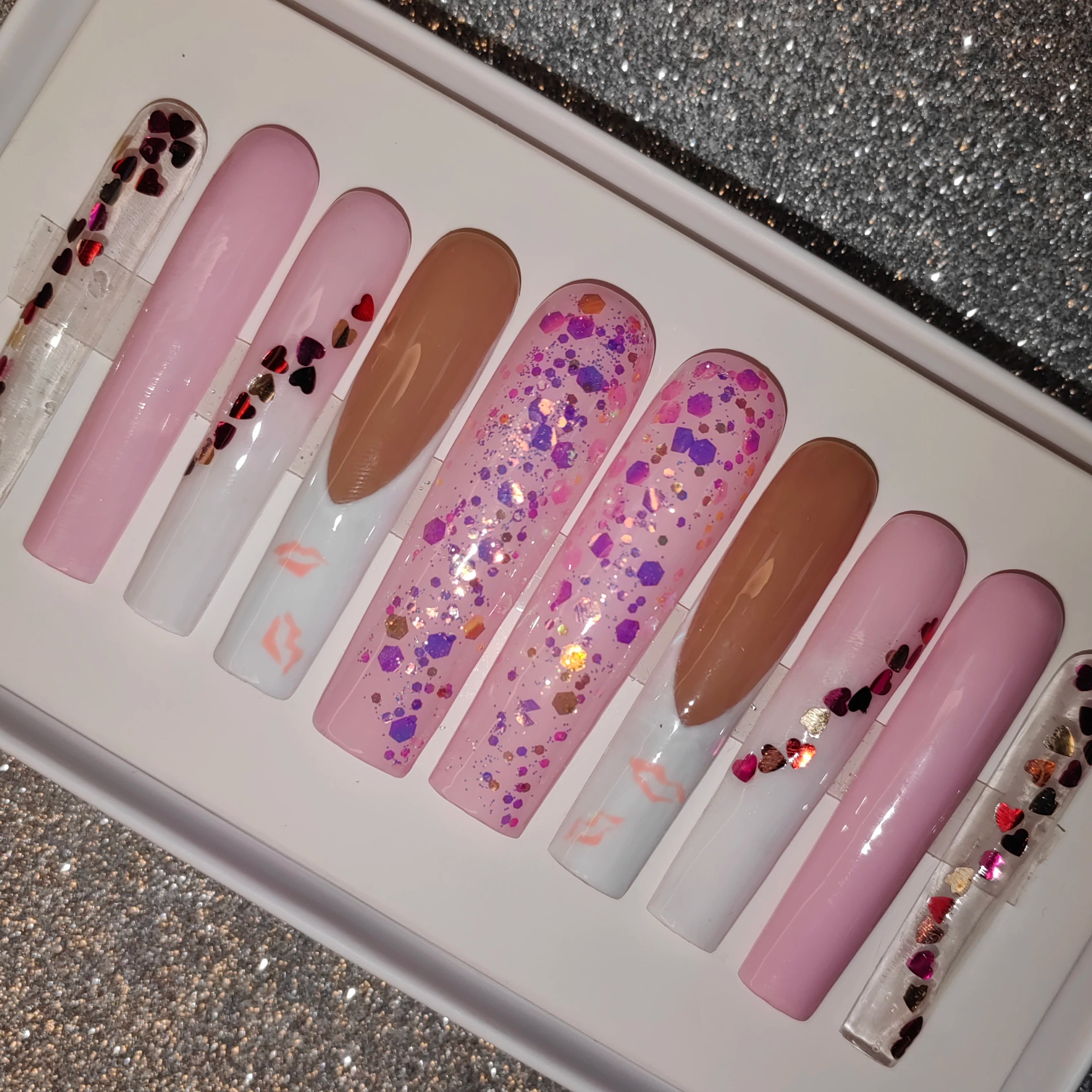 Thick Acrylic Press On Nails – Handmade 10 Pcs Hand-Painted False Nails