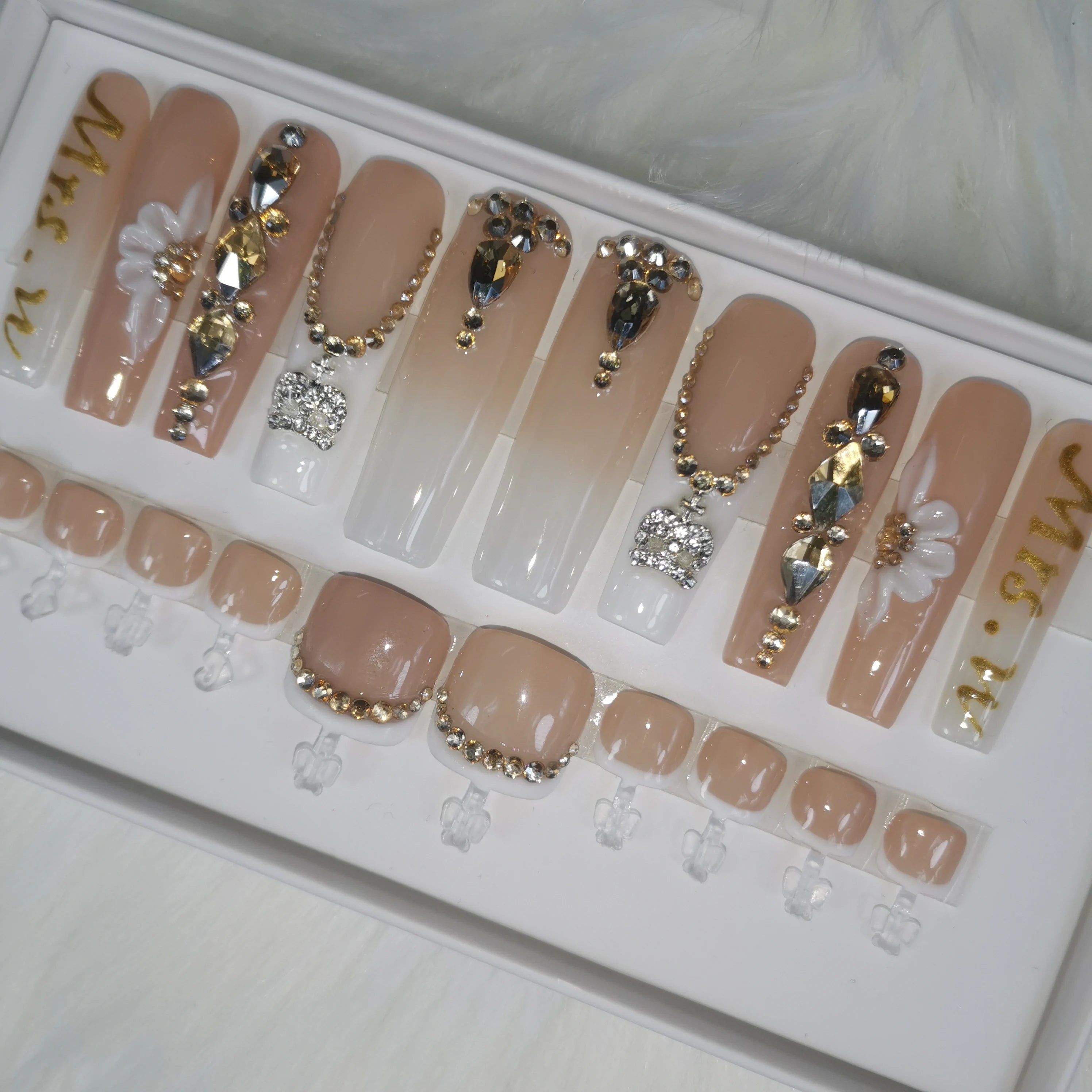 Thick Acrylic Press On Nails – Handmade 10 Pcs Hand-Painted False Nails