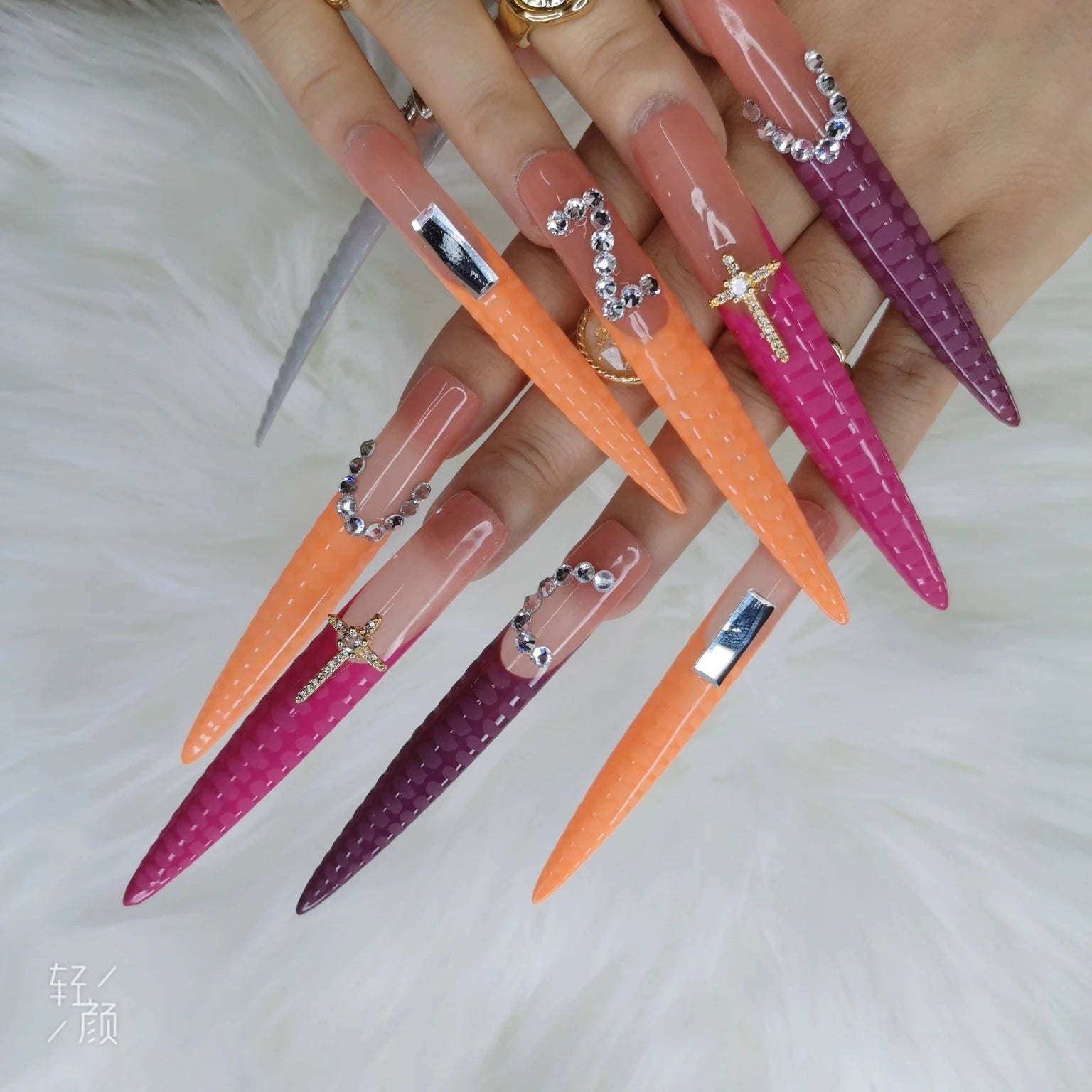 Thick Acrylic Press On Nails – Handmade 10 Pcs Hand-Painted False Nails