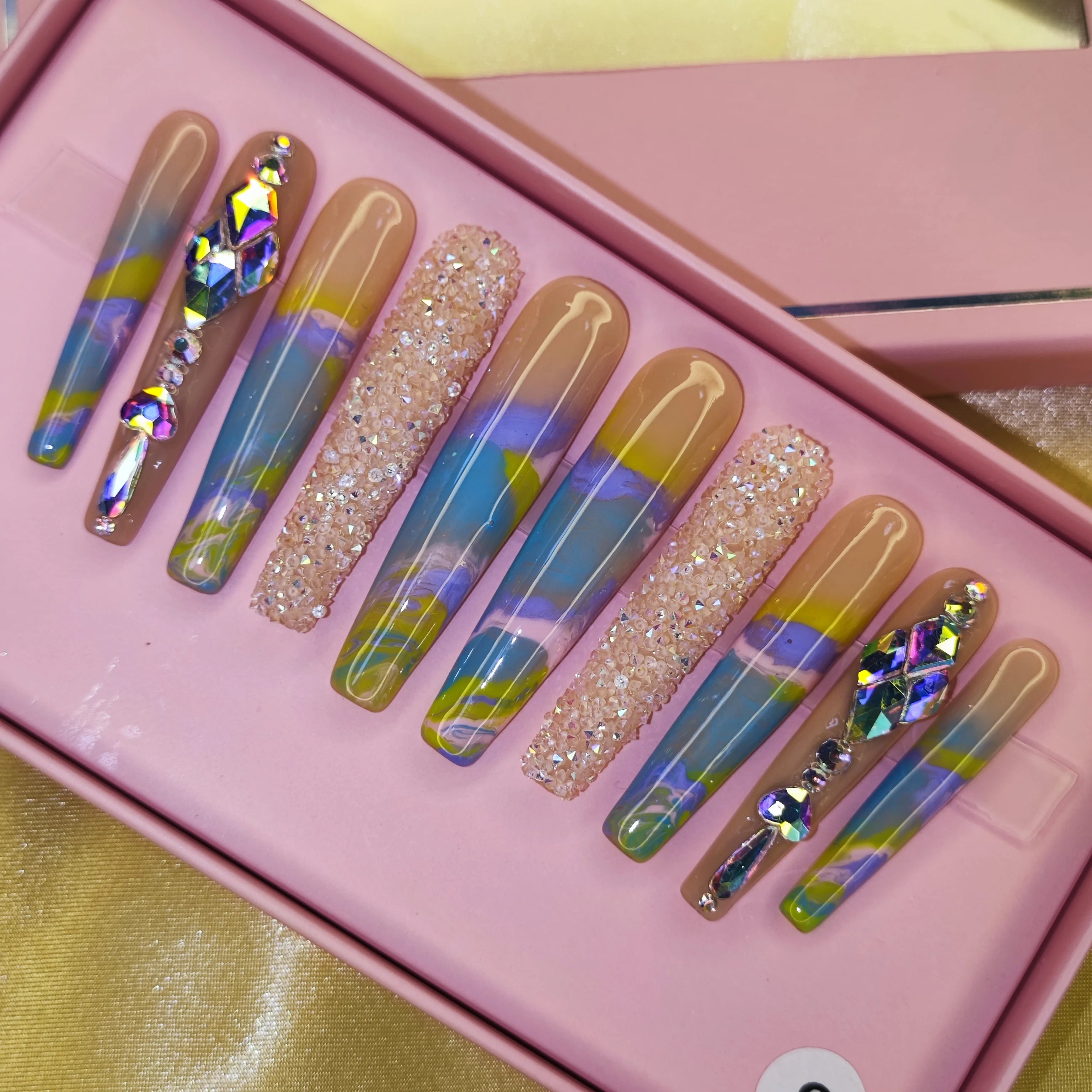 Thick Acrylic Press On Nails – Handmade 10 Pcs Hand-Painted False Nails