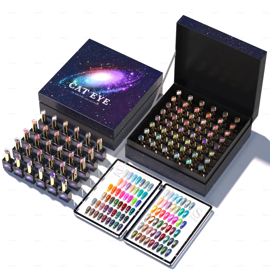 48 Colors Cat Eye Gel Polish Set – Magnetic UV Nail Kit with Box