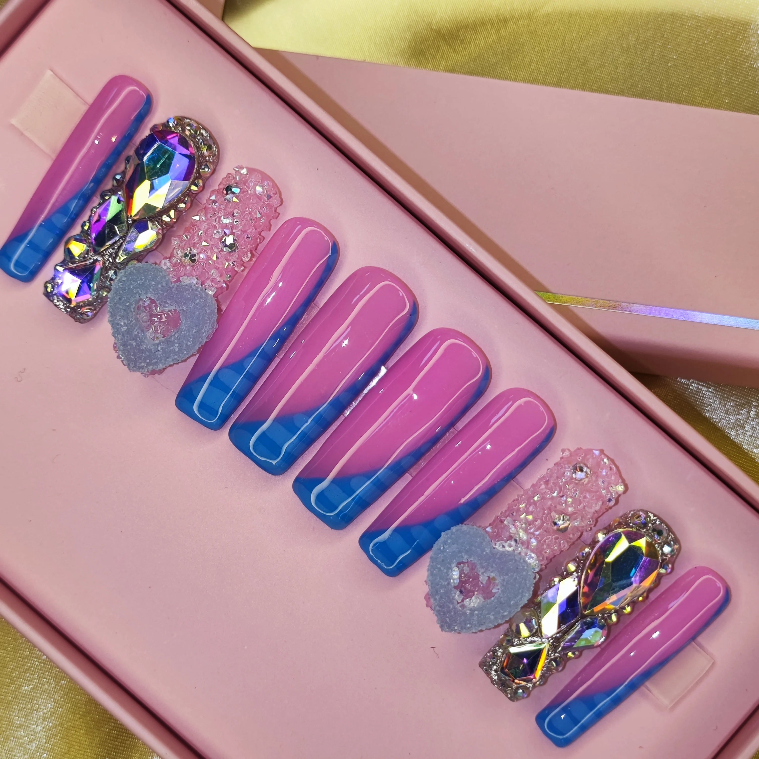 Thick Acrylic Press On Nails – Handmade 10 Pcs Hand-Painted False Nails